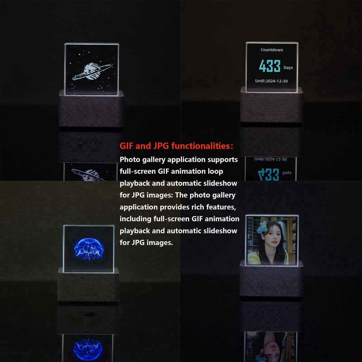 MLWSHR HolaCube WiFi Holographic Crystal 3D Photo Display, Smart Weather Station & Digital Clock with GIF Animations and