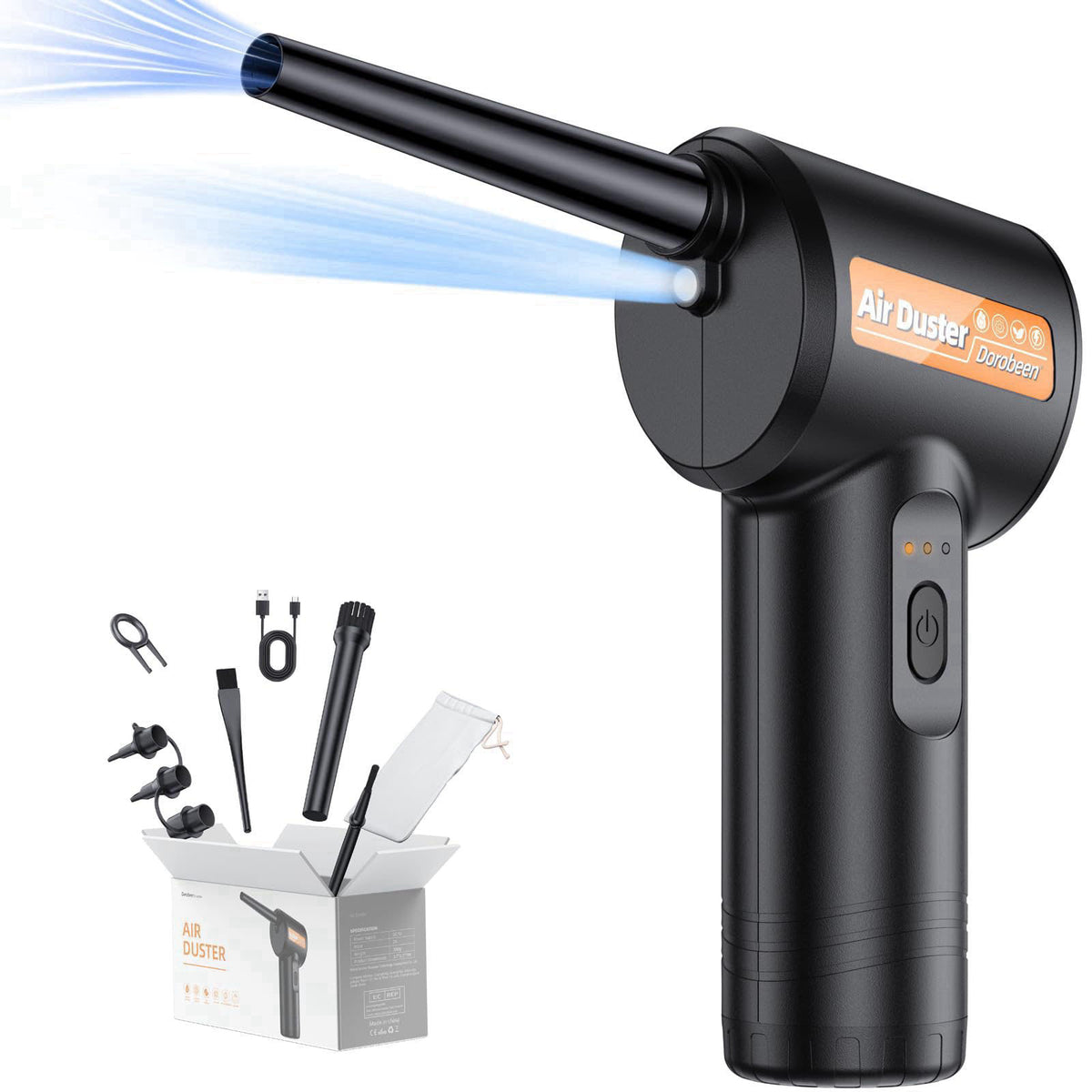 Dorobeen Compressed Air Duster, Rechargeable Air Can, Electric Air Duster with BLDC Motor, Powerful Blower with LED Ligh