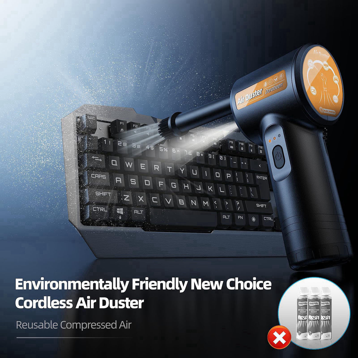 Dorobeen Compressed Air Duster, Rechargeable Air Can, Electric Air Duster with BLDC Motor, Powerful Blower with LED Ligh