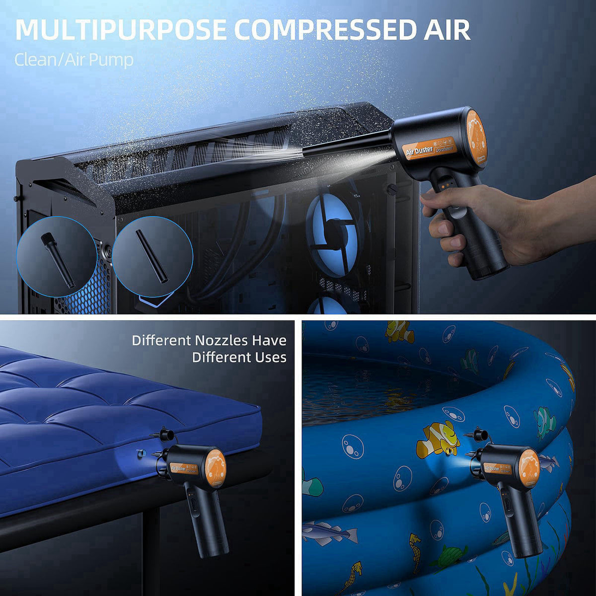 Dorobeen Compressed Air Duster, Rechargeable Air Can, Electric Air Duster with BLDC Motor, Powerful Blower with LED Ligh