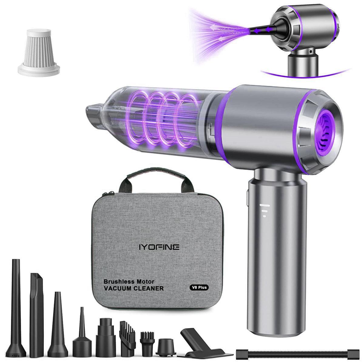 IYOFINE Vacuum/Air Duster Super Power Mini Car Vacuum Cleaner 4-in-1 air Blower Gun – alternate angle