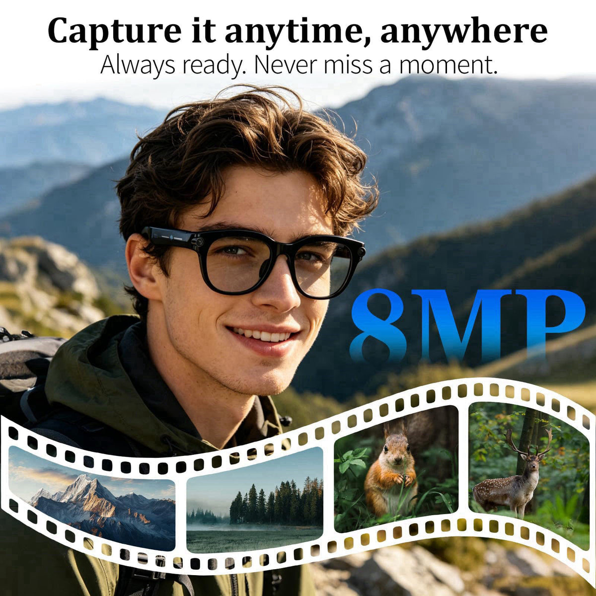 OnsetGizmo Smart Camera Glasses – 8MP Video Recording Sunglasses with 3 Interchangeable Lenses, HD Photos & Videos, AI T