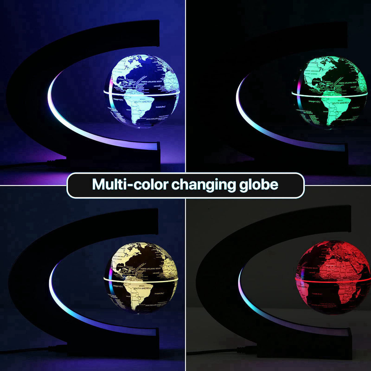 Gresus MultiColor Changing Magnetic Levitation Floating World Map Globe, Floating Globe with LED Lights, Great Fathers S