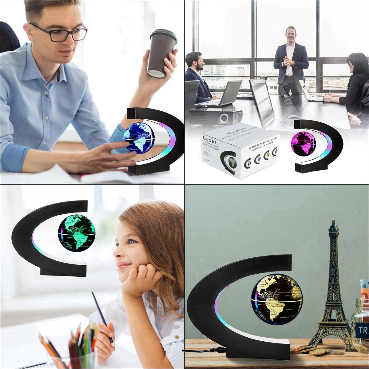 Gresus MultiColor Changing Magnetic Levitation Floating World Map Globe, Floating Globe with LED Lights, Great Fathers S