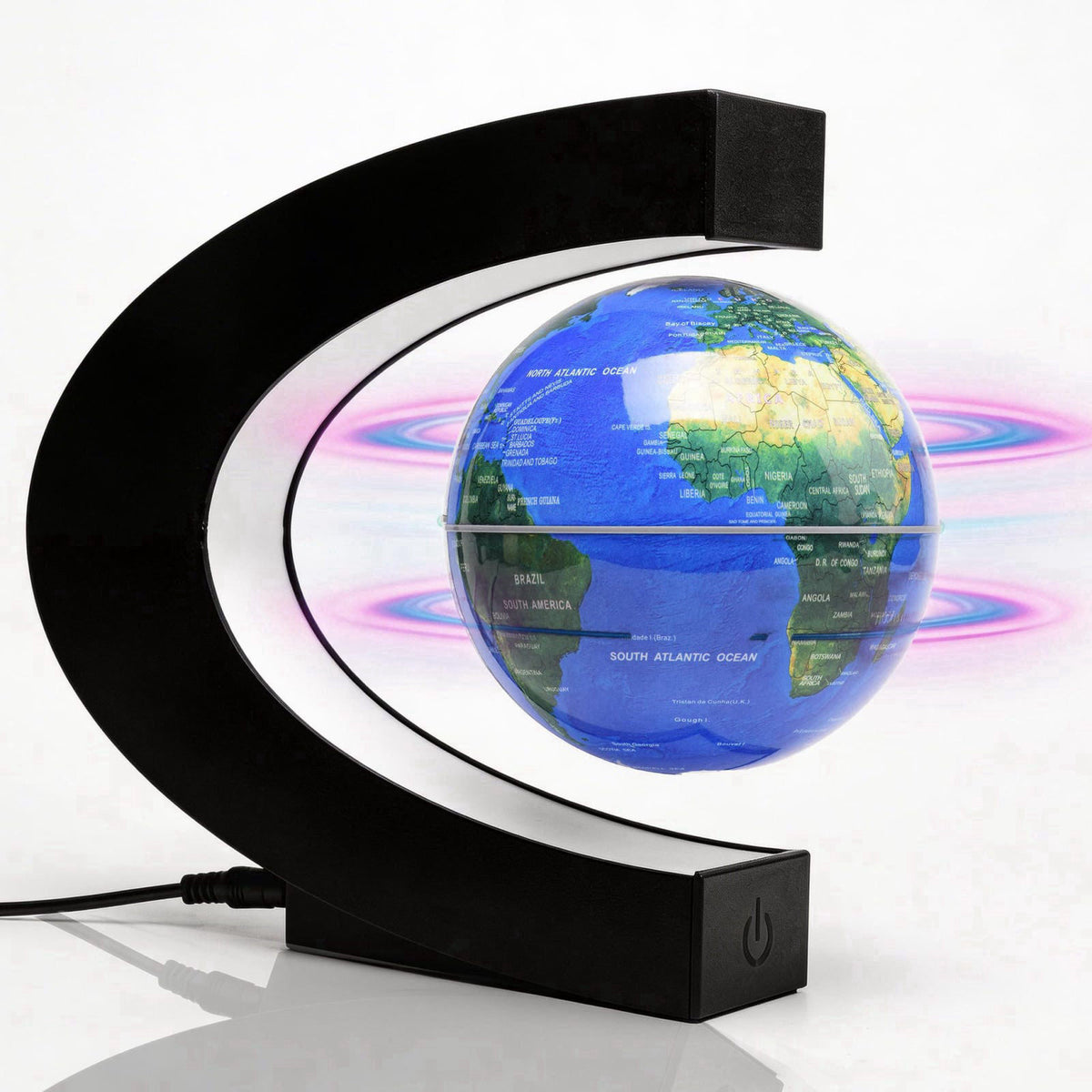 KAIMC Magnetic Levitation Floating Rotating World Globe with LED Frame Lights, C Shape Levitating Globe, Touch Switch Ni