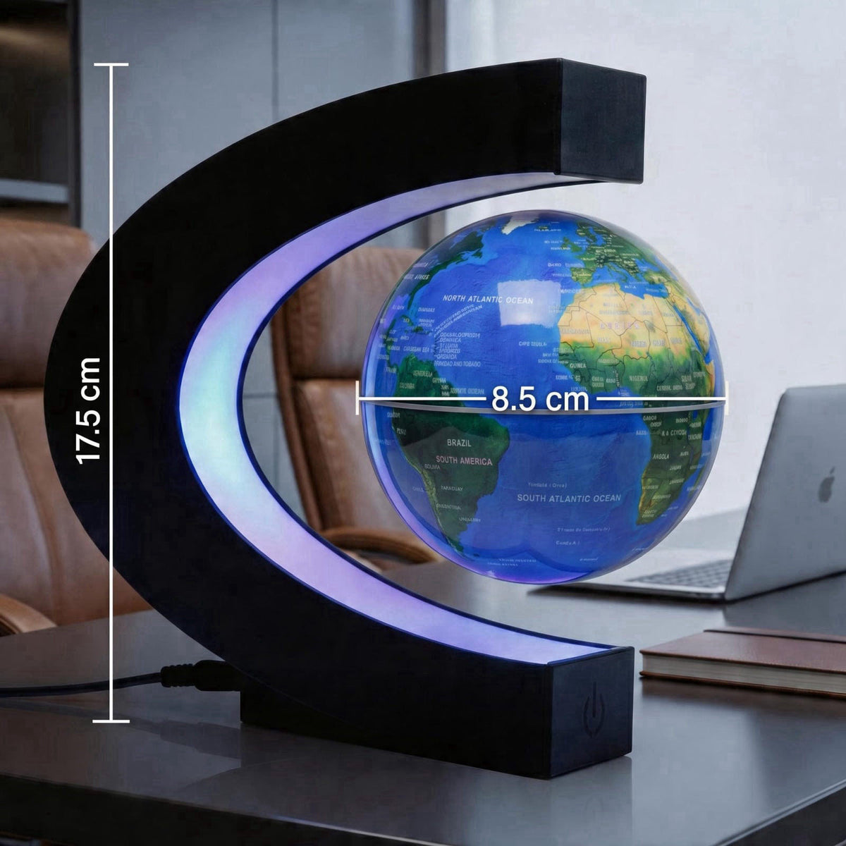 KAIMC Magnetic Levitation Floating Rotating World Globe with LED Frame Lights, C Shape Levitating Globe, Touch Switch Ni