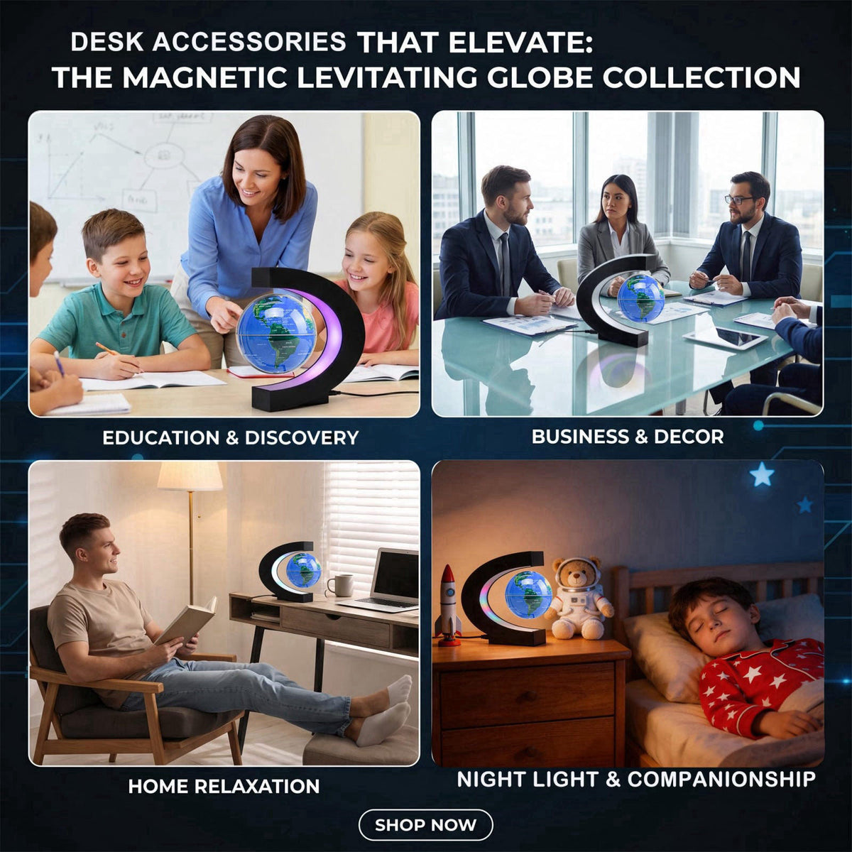 KAIMC Magnetic Levitation Floating Rotating World Globe with LED Frame Lights, C Shape Levitating Globe, Touch Switch Ni