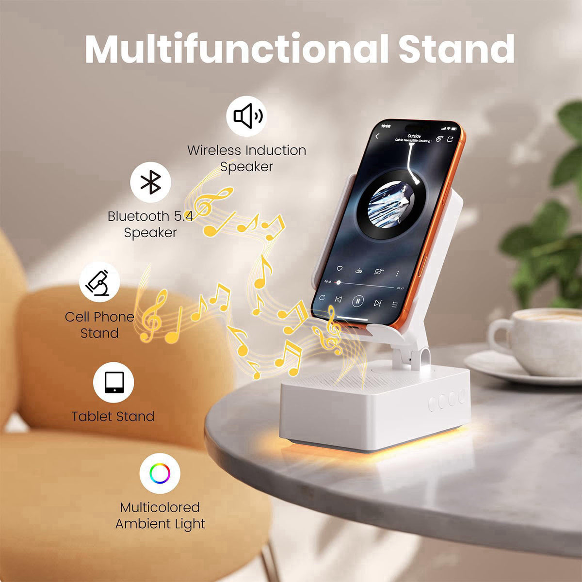 DBHBAODZI Wireless Sensor Speaker, Colorful LED Ambient Light; Foldable and Adjustable Phone Holder, Compatible with iPh