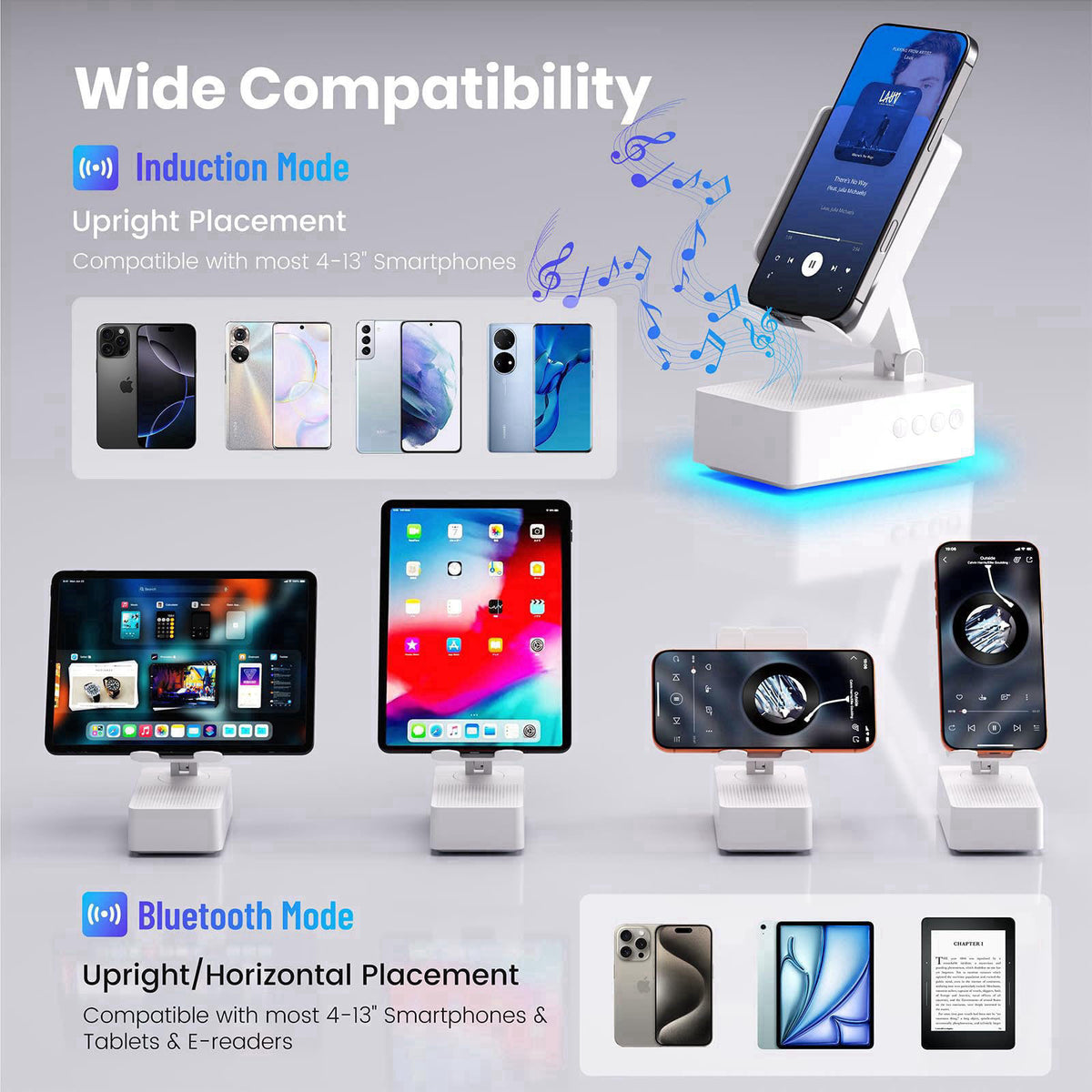 DBHBAODZI Wireless Sensor Speaker, Colorful LED Ambient Light; Foldable and Adjustable Phone Holder, Compatible with iPh