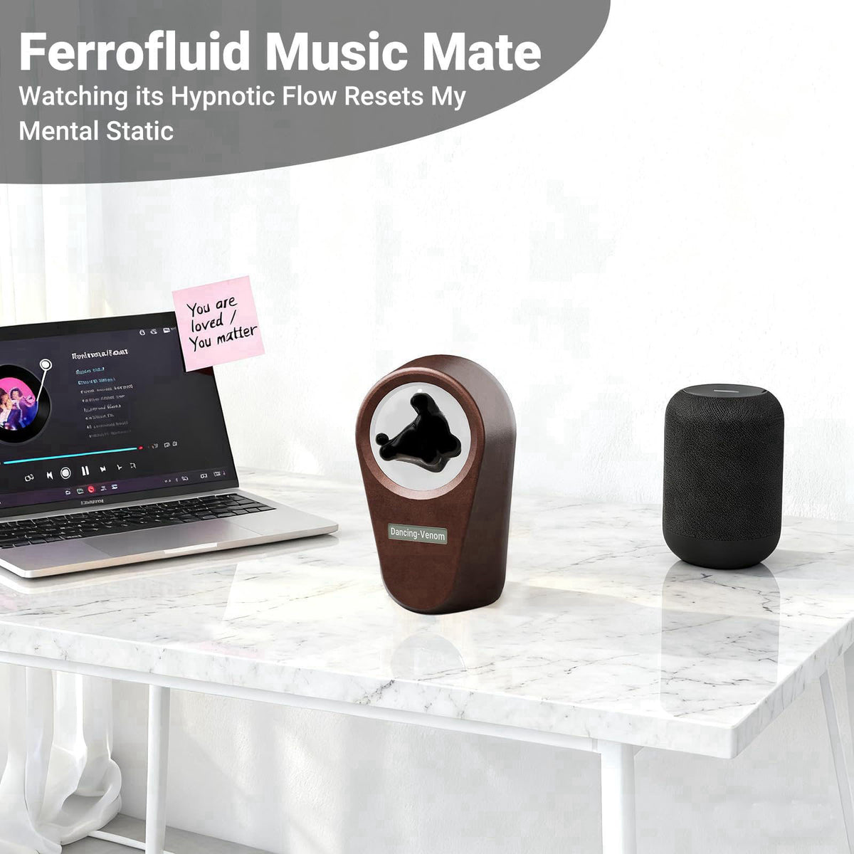 Alltripal Ferrofluid Sound Visualizer, Dancing Ferrofluid Speaker Music Mate, Audio Visualizer Desk Art with Lamp, Valen