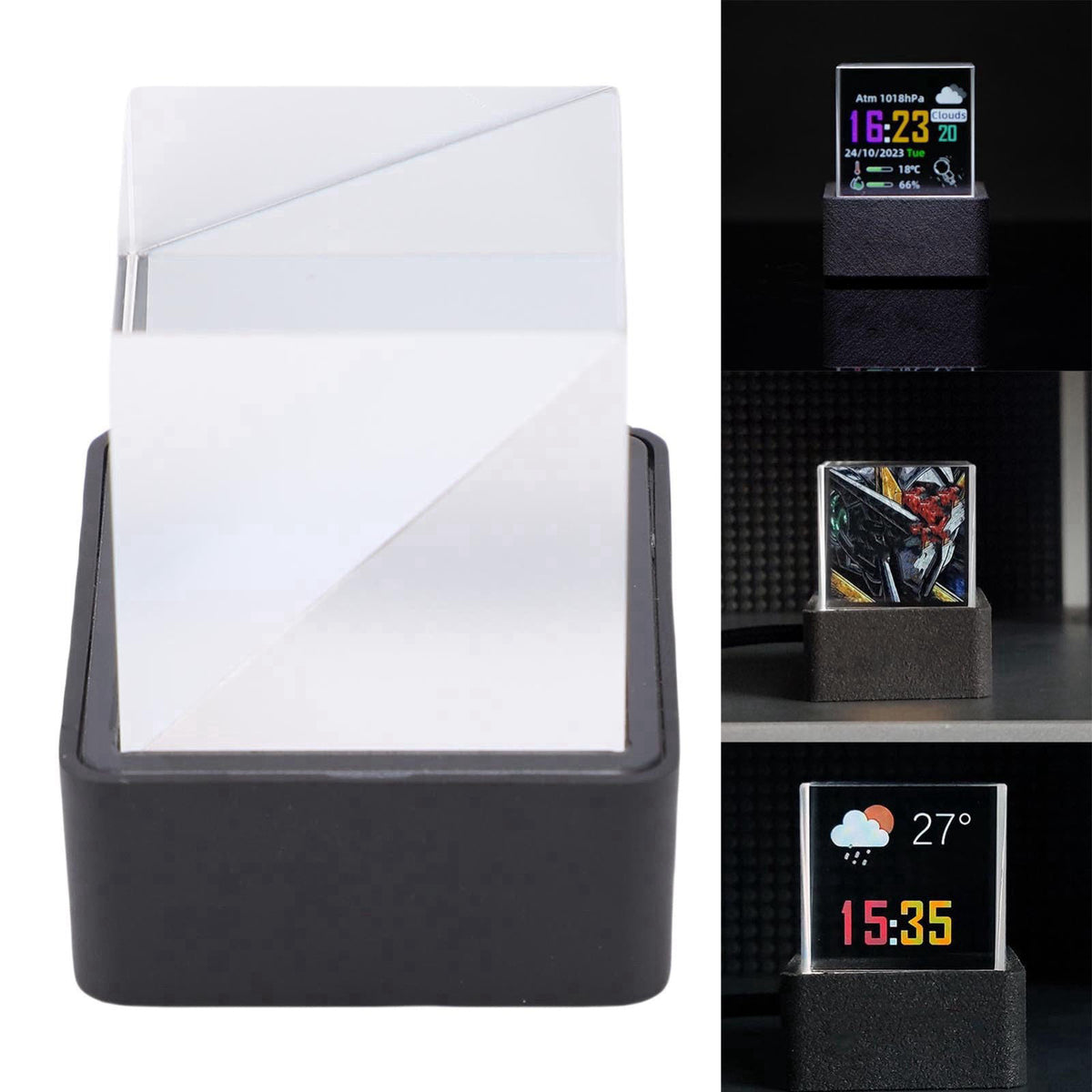 Sanpyl Smart Weather Digital Clock with 3D Holographic Display, LED Crystal Cube for GIF Animation Photo Album Player De