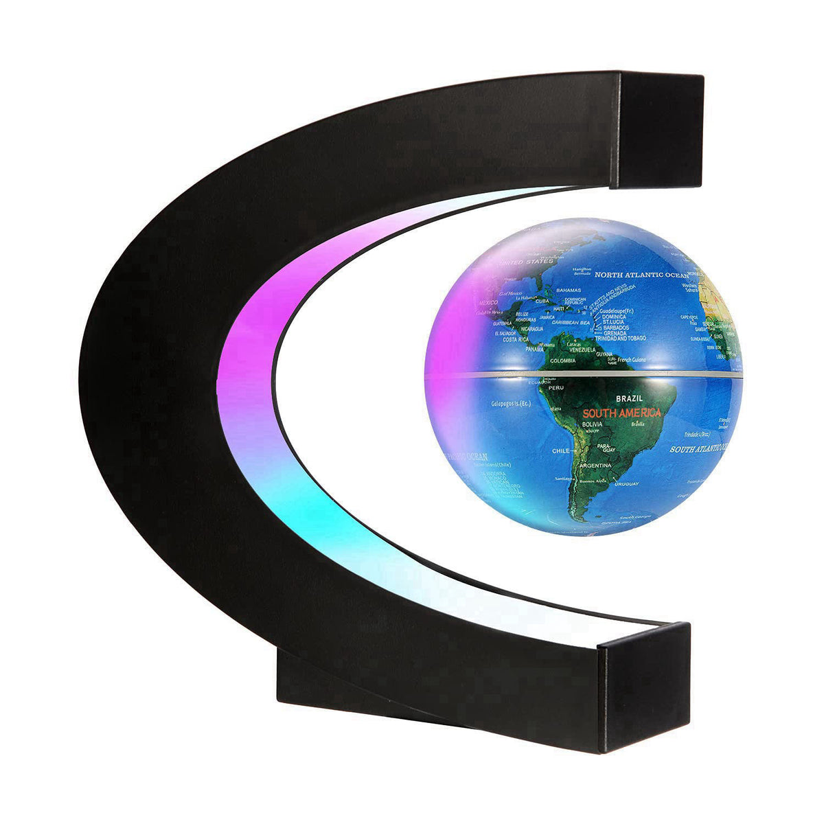 Gresus Magnetic Levitating Floating World Map Globe, C Shape Display Frame with LED Lights, Cool Tech Home Office Desk G