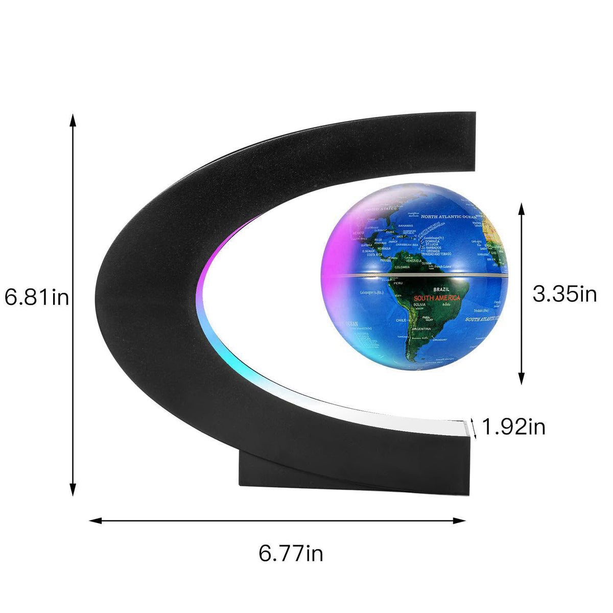 Gresus Magnetic Levitating Floating World Map Globe, C Shape Display Frame with LED Lights, Cool Tech Home Office Desk G