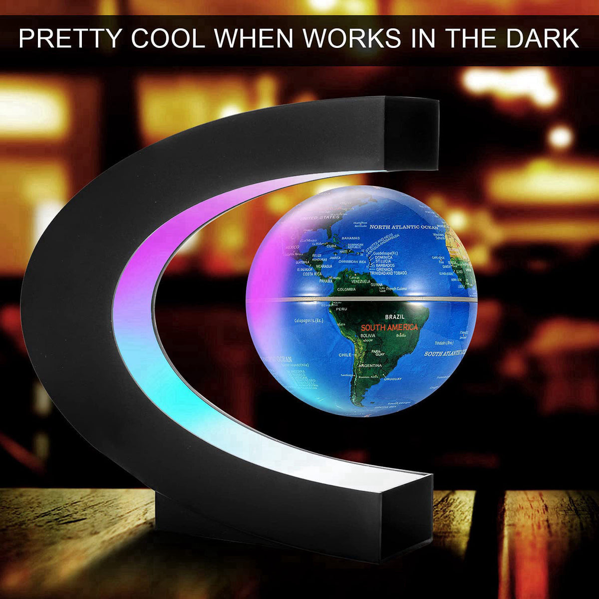 Gresus Magnetic Levitating Floating World Map Globe, C Shape Display Frame with LED Lights, Cool Tech Home Office Desk G