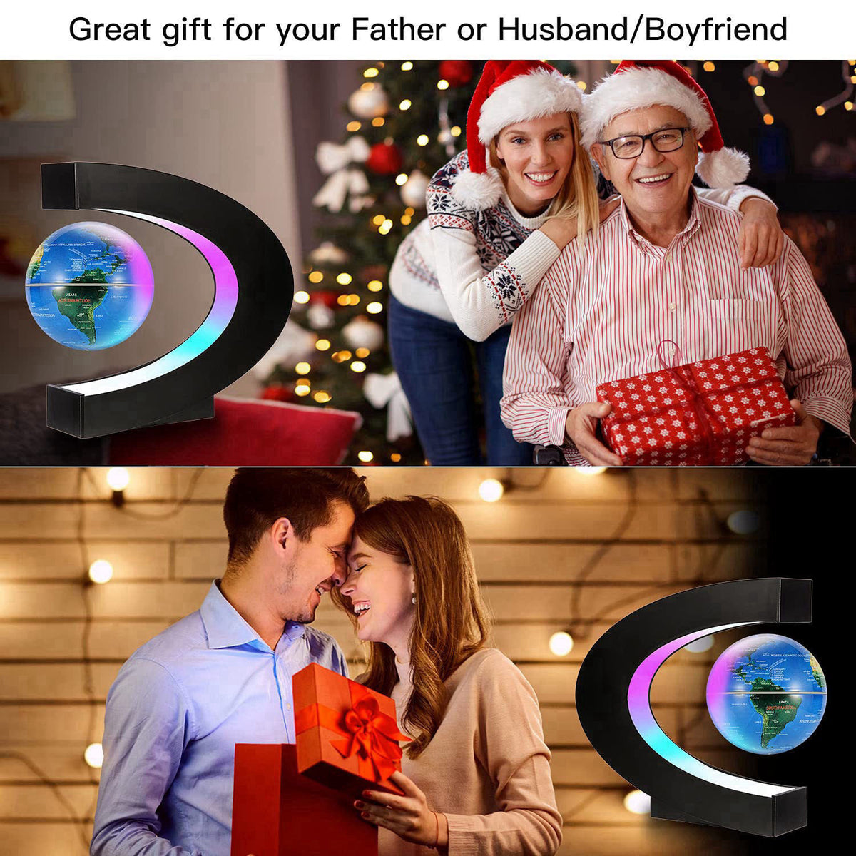 Gresus Magnetic Levitating Floating World Map Globe, C Shape Display Frame with LED Lights, Cool Tech Home Office Desk G
