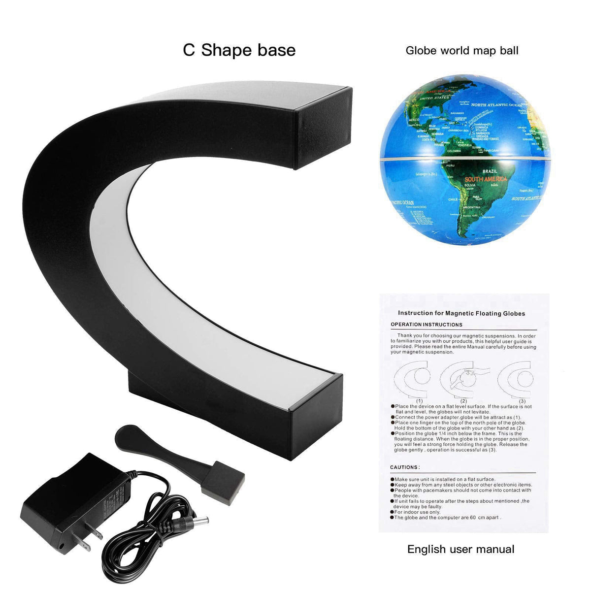 Gresus Magnetic Levitating Floating World Map Globe, C Shape Display Frame with LED Lights, Cool Tech Home Office Desk G