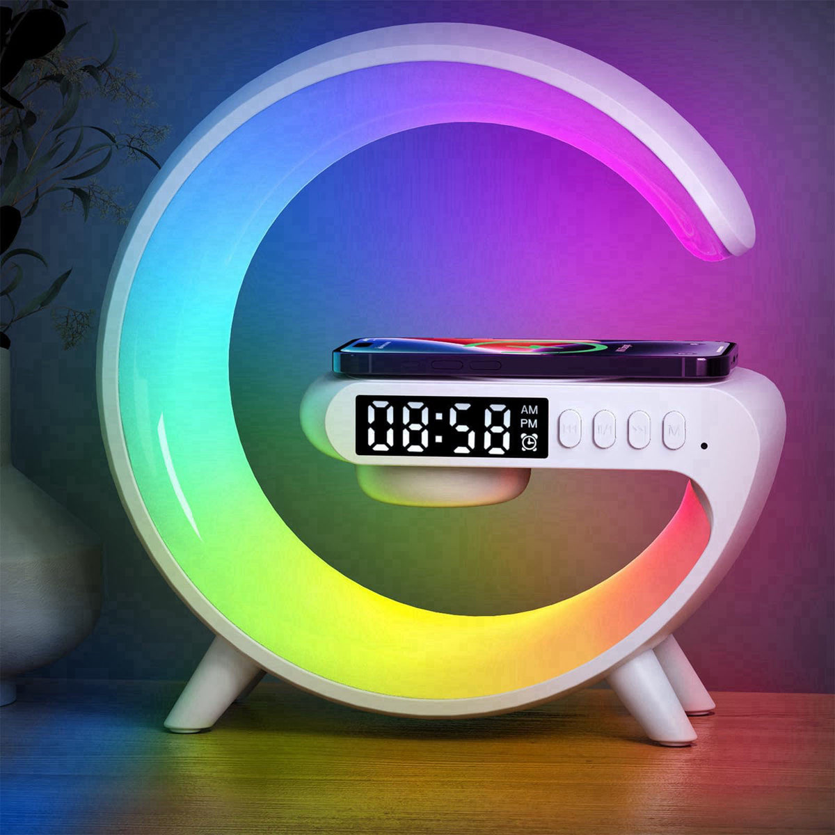 LeeNabao 2025 New Wireless Speaker Charger,Atmosphere Bedside Light with Wireless Charging Station,Music Lit Lamp 4 in 1