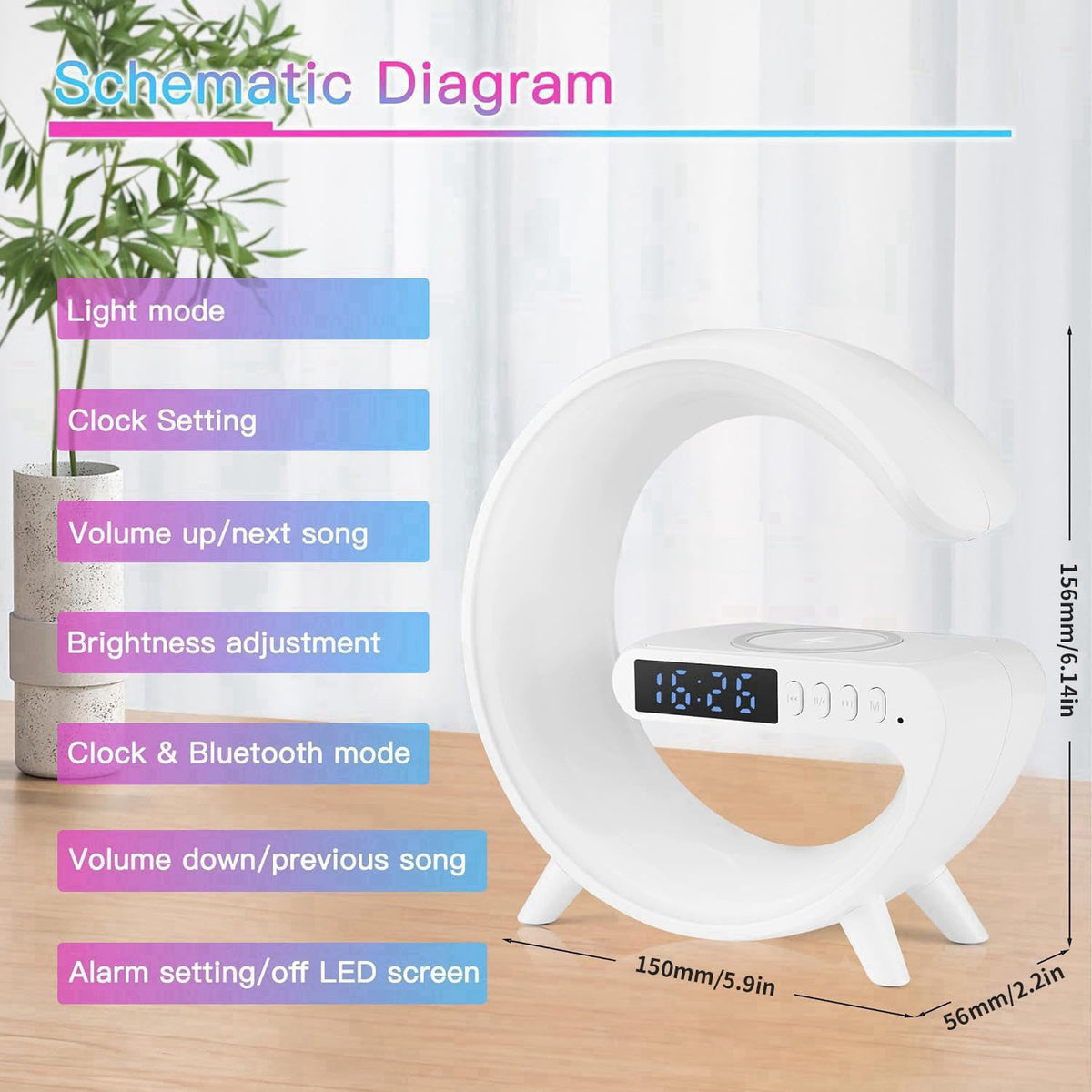 LeeNabao 2025 New Wireless Speaker Charger,Atmosphere Bedside Light with Wireless Charging Station,Music Lit Lamp 4 in 1