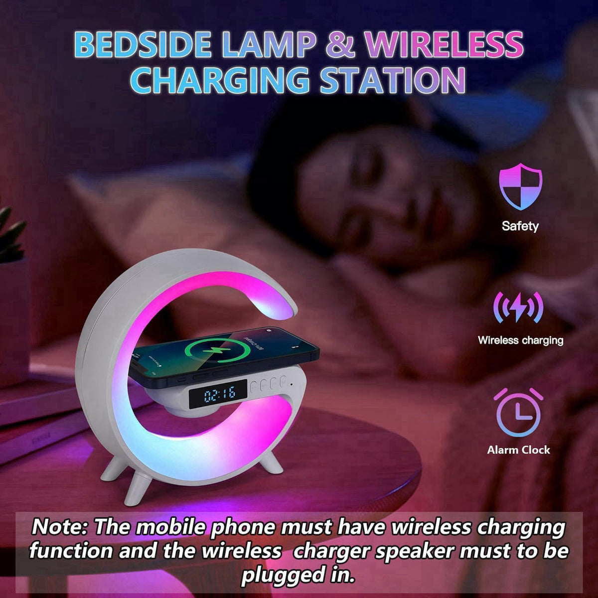 LeeNabao 2025 New Wireless Speaker Charger,Atmosphere Bedside Light with Wireless Charging Station,Music Lit Lamp 4 in 1