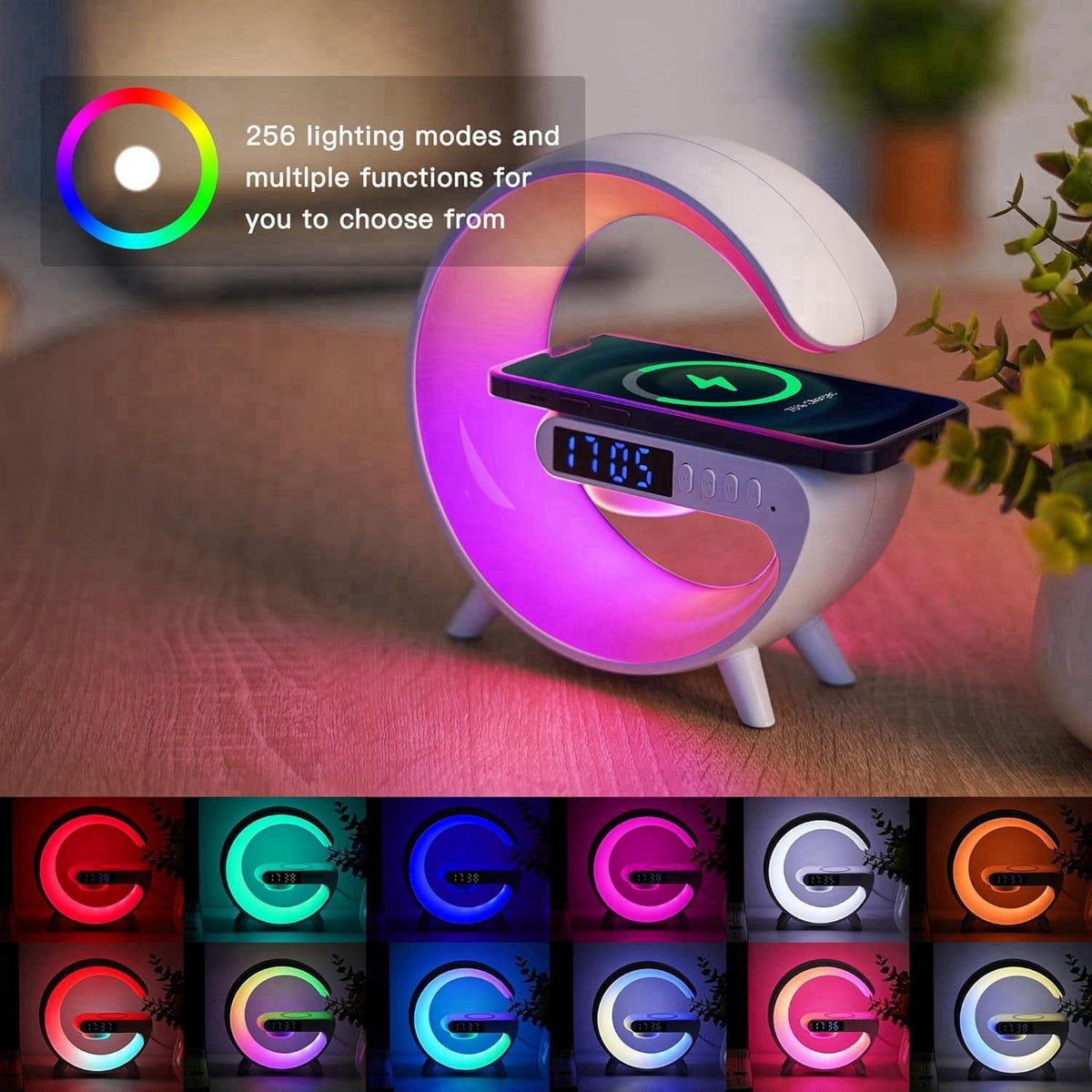 LeeNabao 2025 New Wireless Speaker Charger,Atmosphere Bedside Light with Wireless Charging Station,Music Lit Lamp 4 in 1