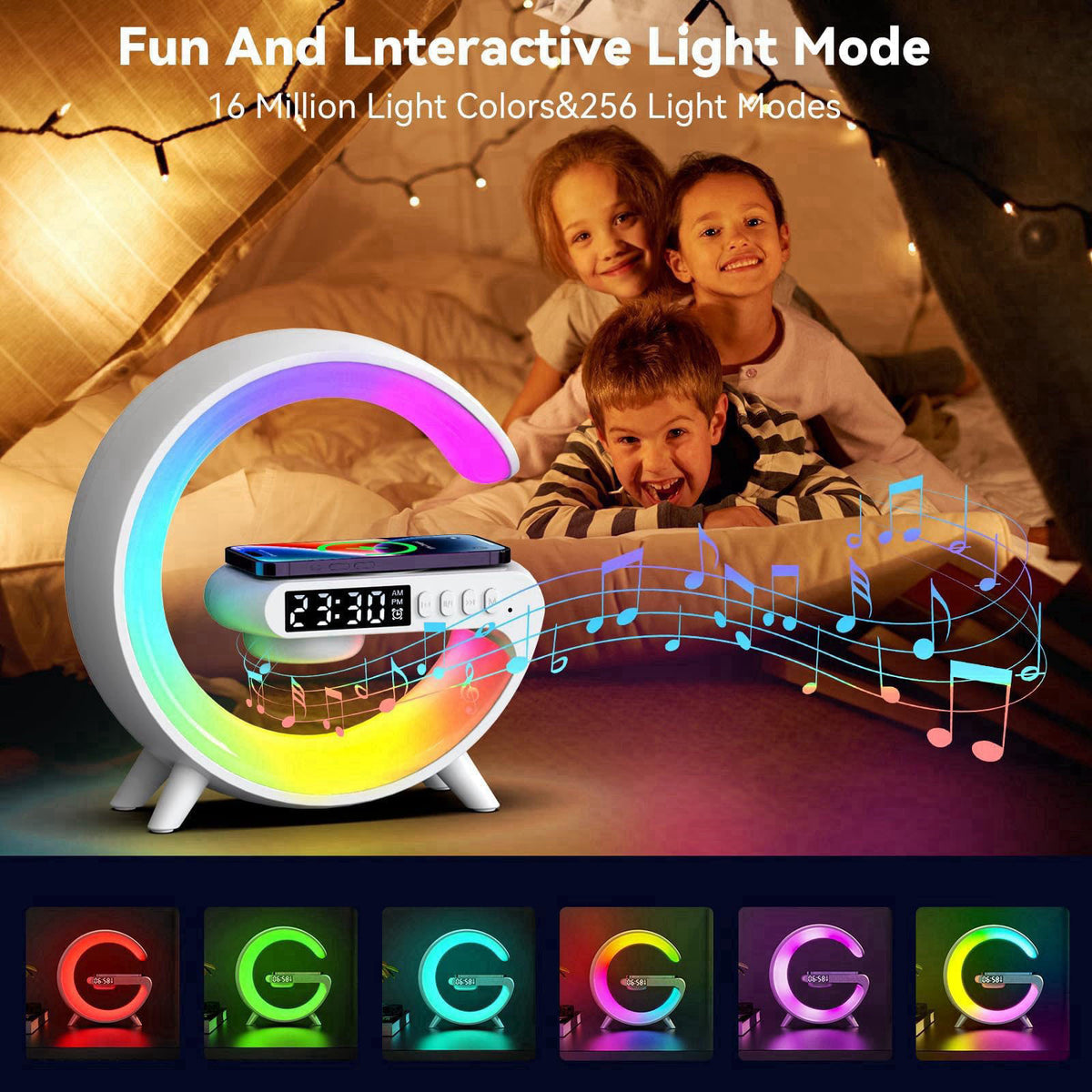LeeNabao 2025 New Wireless Speaker Charger,Atmosphere Bedside Light with Wireless Charging Station,Music Lit Lamp 4 in 1
