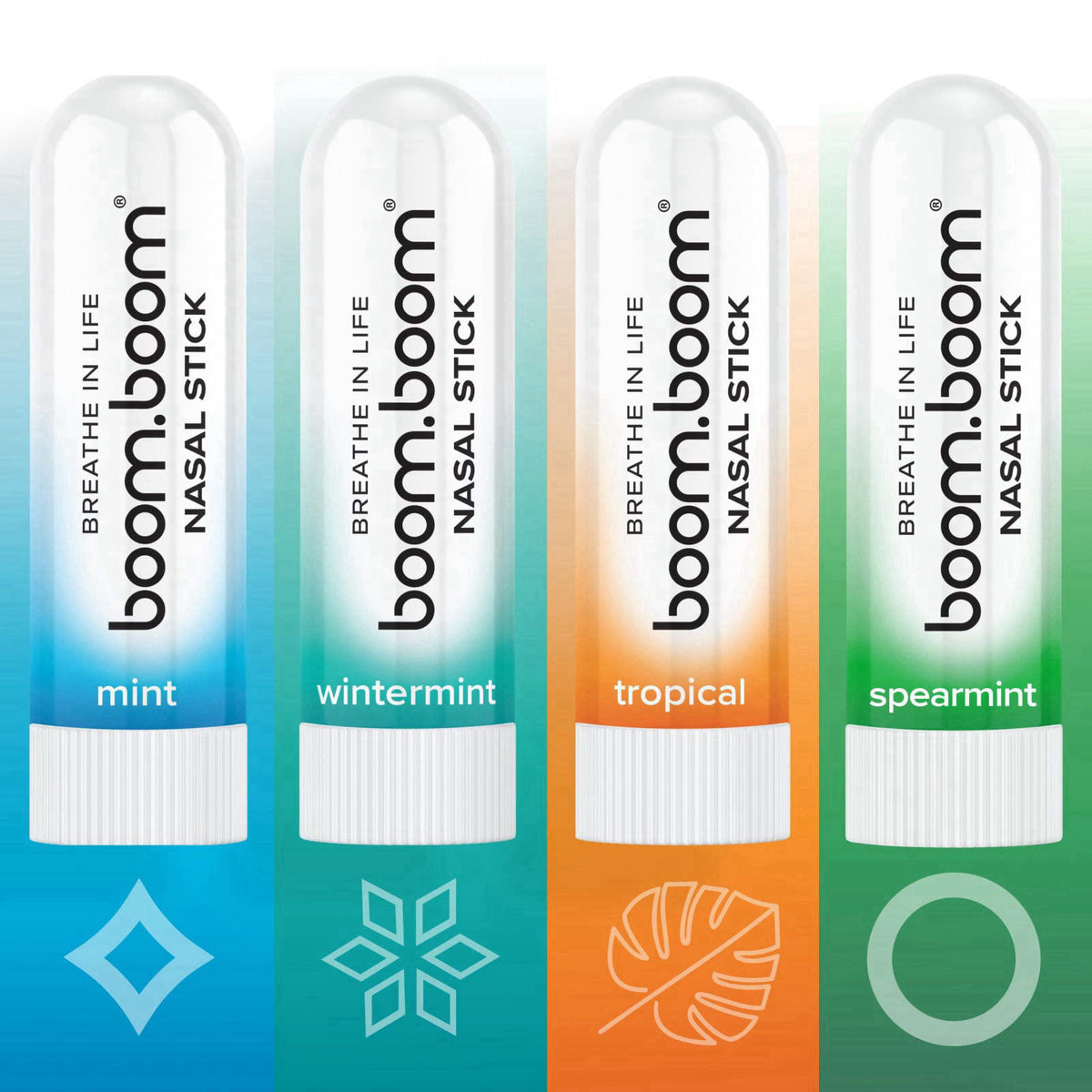 BoomBoom Nasal Stick, Essential Oils + Menthol Inhaler, Variety 4 Pack – full view