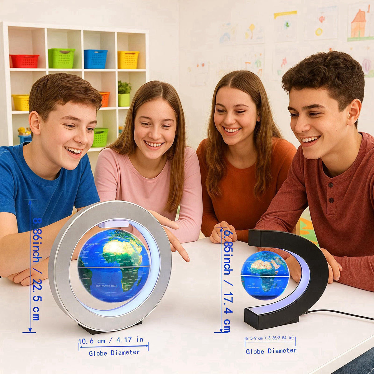 KAIMC Magnetic Levitation Floating Globe 4" Constellation Geography LED Lights Rotating for Kids,Cool Office Desk Un