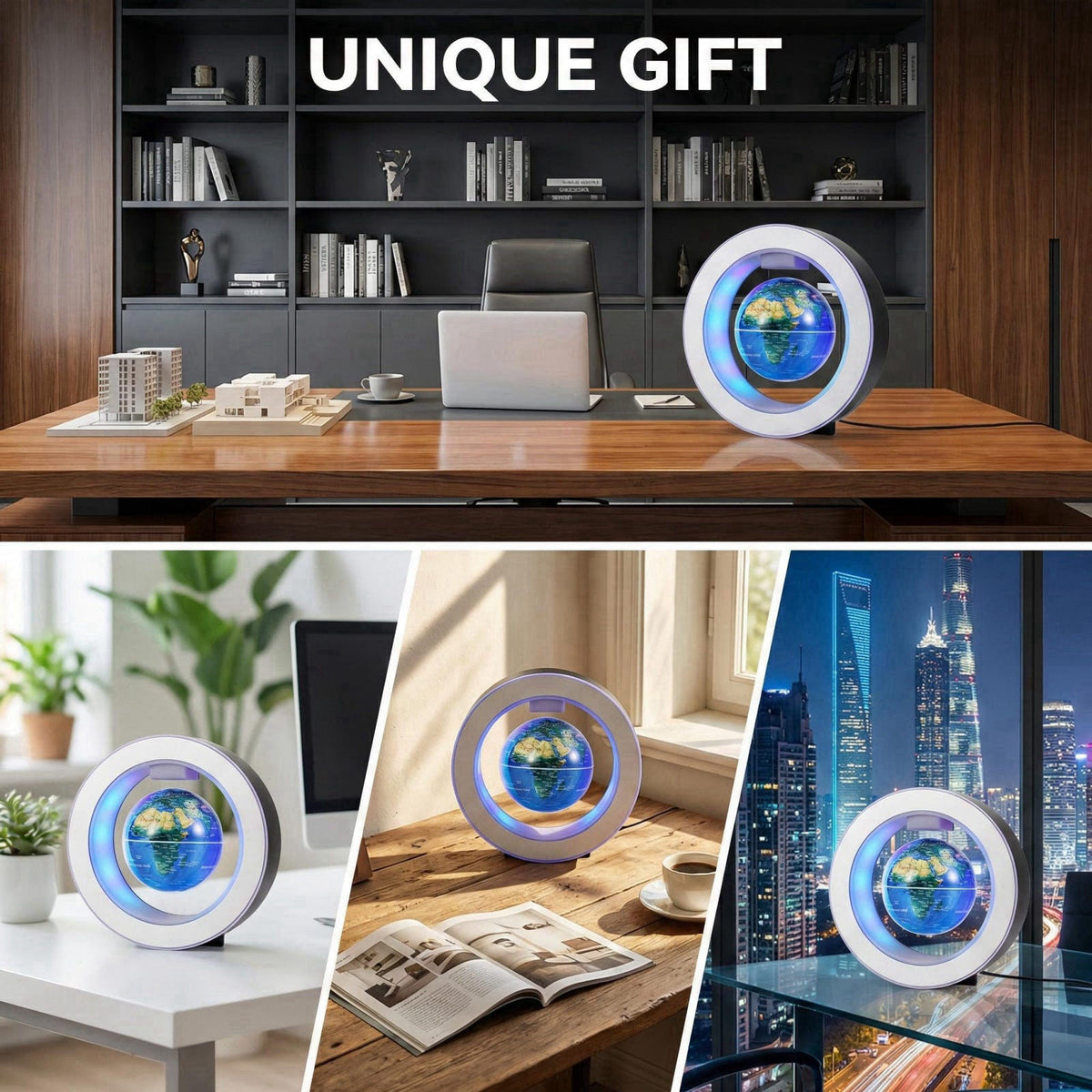 KAIMC Magnetic Levitation Floating Globe 4" Constellation Geography LED Lights Rotating for Kids,Cool Office Desk Un