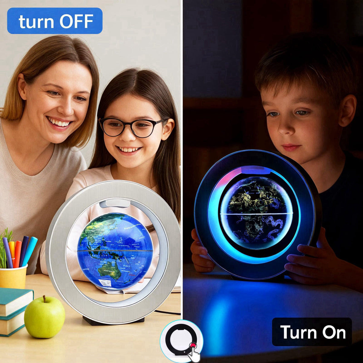 KAIMC Magnetic Levitation Floating Globe 4" Constellation Geography LED Lights Rotating for Kids,Cool Office Desk Un