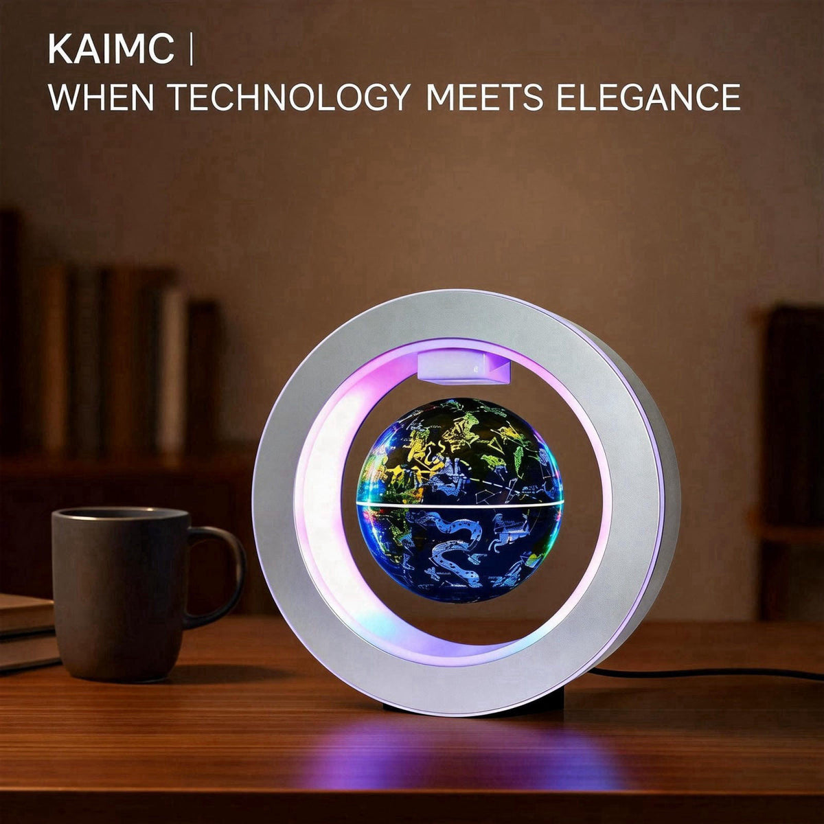 KAIMC Magnetic Levitation Floating Globe 4" Constellation Geography LED Lights Rotating for Kids,Cool Office Desk Un