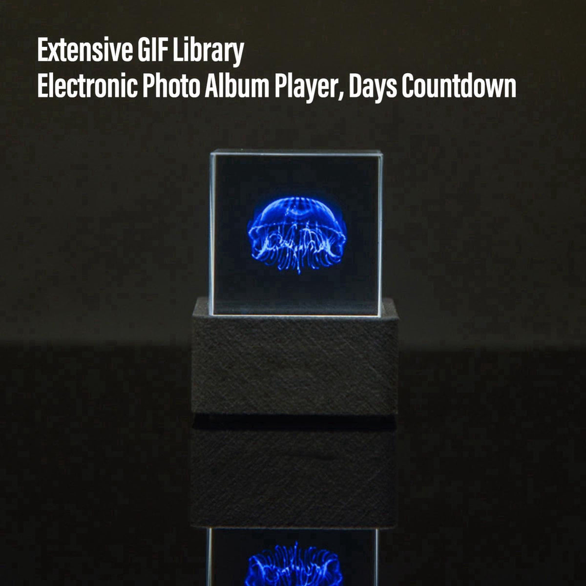 Denash Holographic Crystal Cube, 3D Display and Weather Clock with GIF Animation Photo Album and Countdown for Desk and 