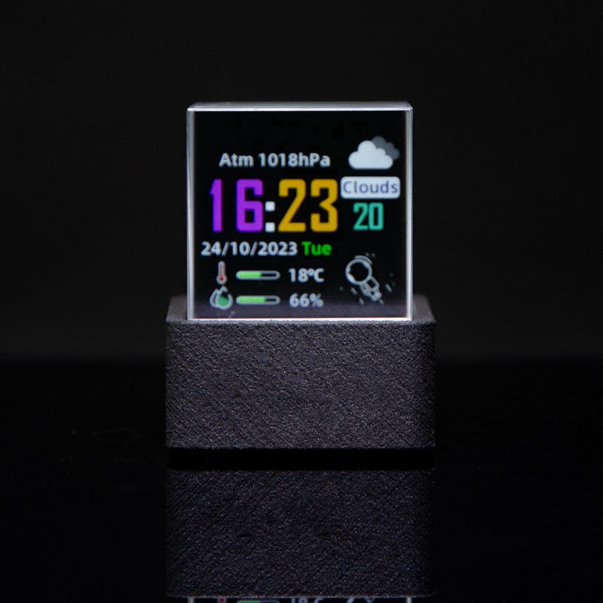 Denash Holographic Crystal Cube, 3D Display and Weather Clock with GIF Animation Photo Album and Countdown for Desk and 