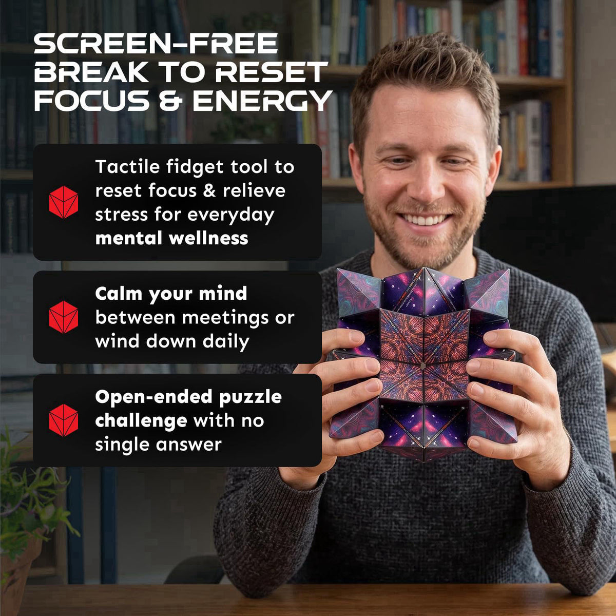 Shashibo DODECA Magnetic Puzzle Cube, Stress Relief Fidget Toy – back view and specifications