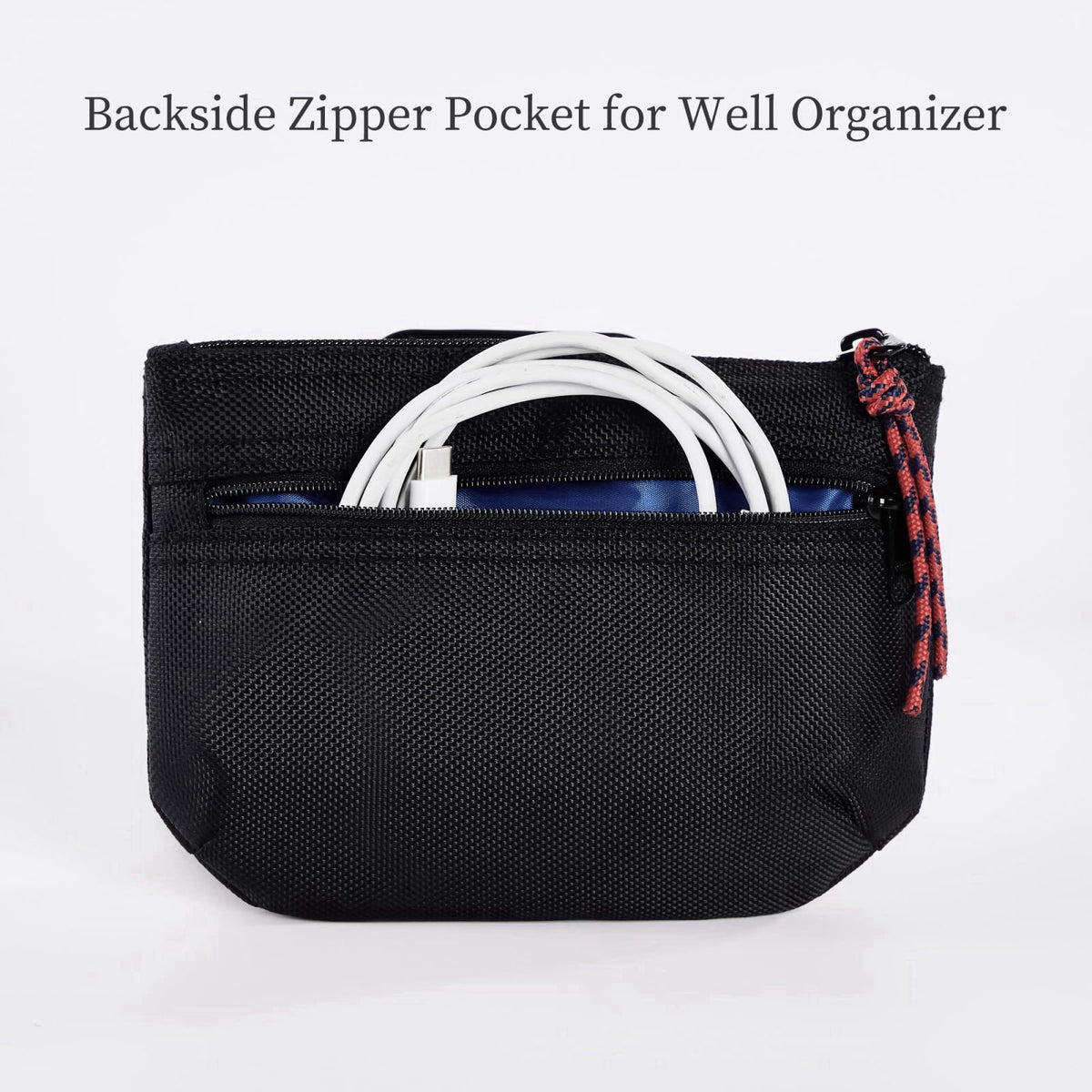 RE ROUGH ENOUGH Rough Enough Small Tech Storage Pouch EDC Travel Cable Organizer, Black – back view and specifications