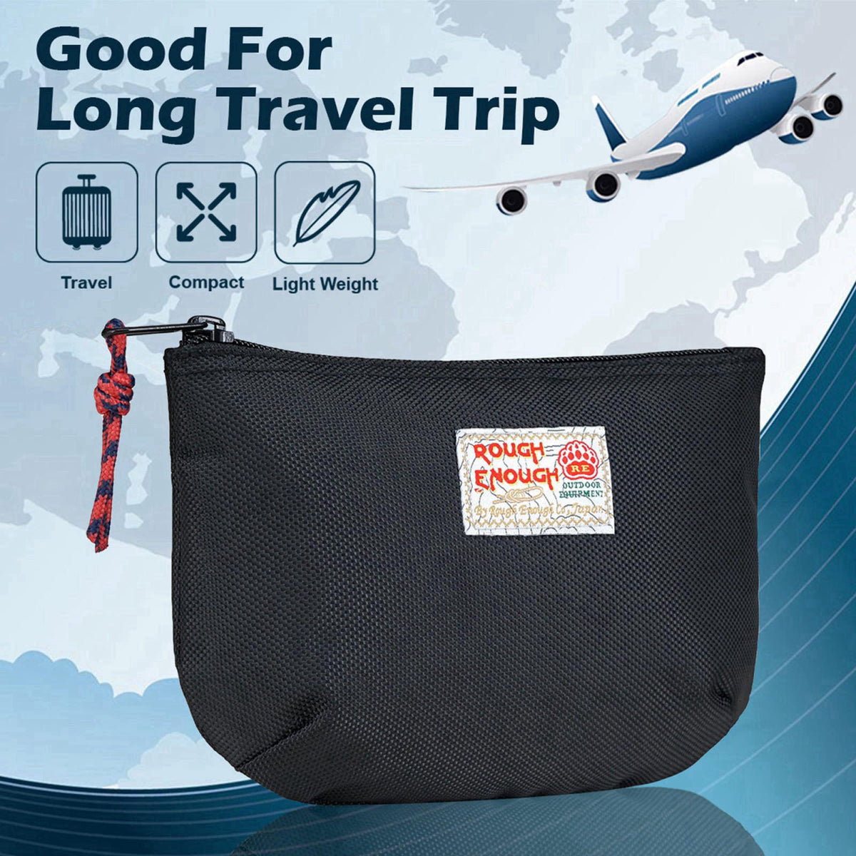 RE ROUGH ENOUGH Rough Enough Small Tech Storage Pouch EDC Travel Cable Organizer, Black – alternate angle