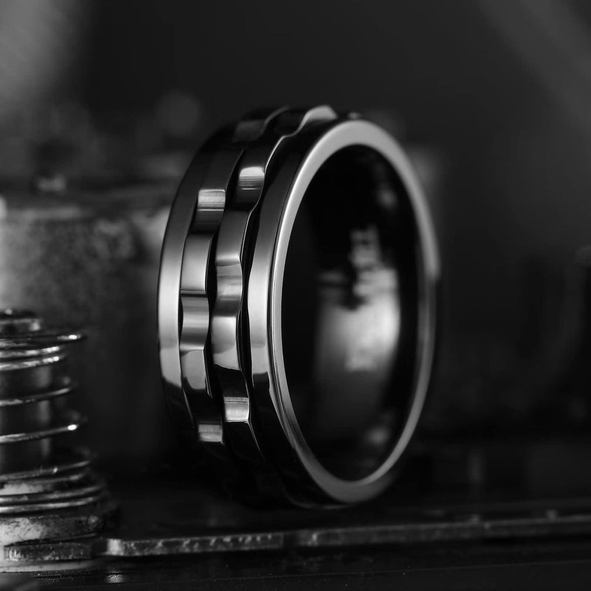 King Will 316L Stainless Steel Spinner Ring for Men-8mm Gear Fidget Spinner Ring, Anxiety Relief and Stress Free Wedding