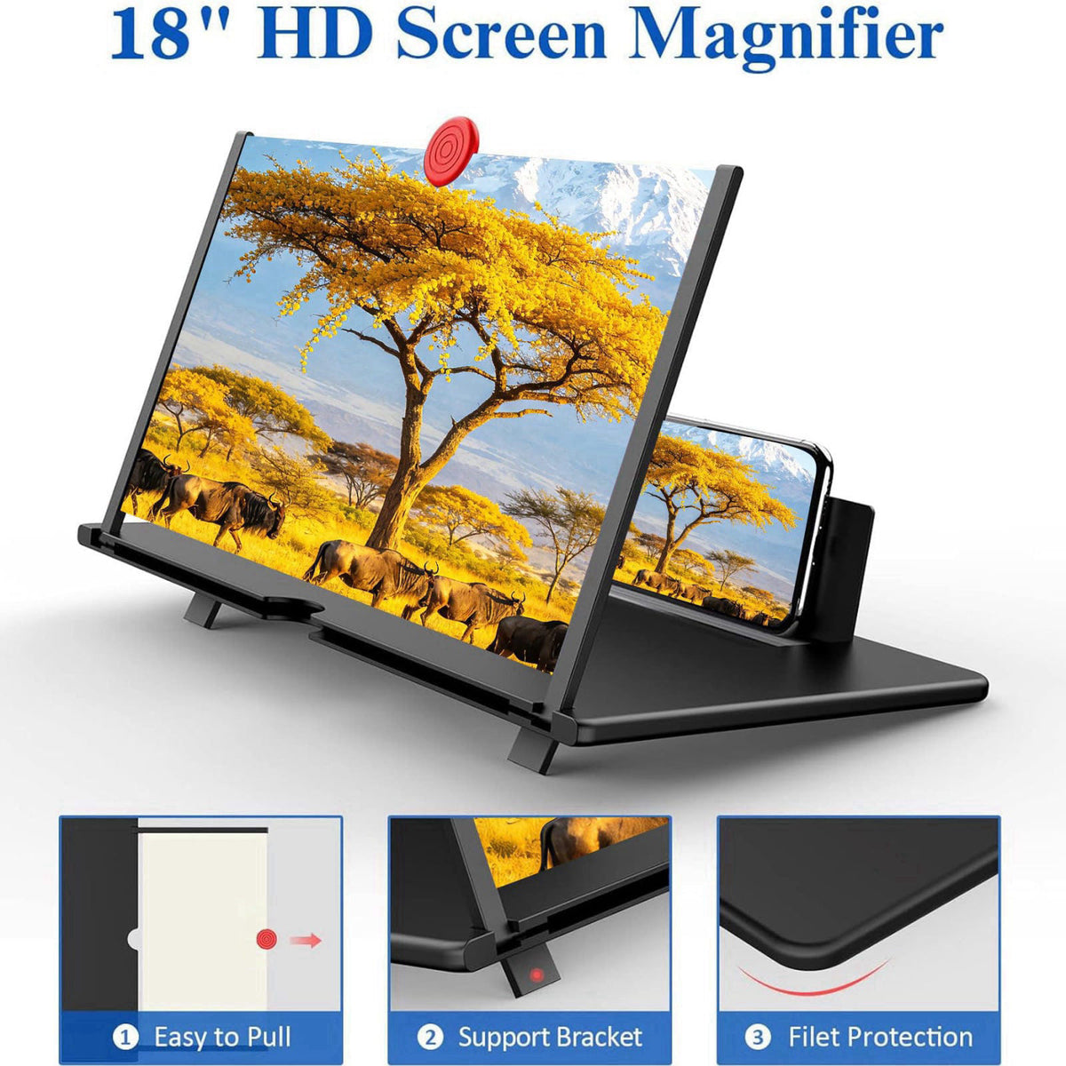 Fanlory 18" Screen Magnifier,3D HD Mobile Phone Magnifier Projector Screen Enlarger for Movies, Videos, and Gaming,F