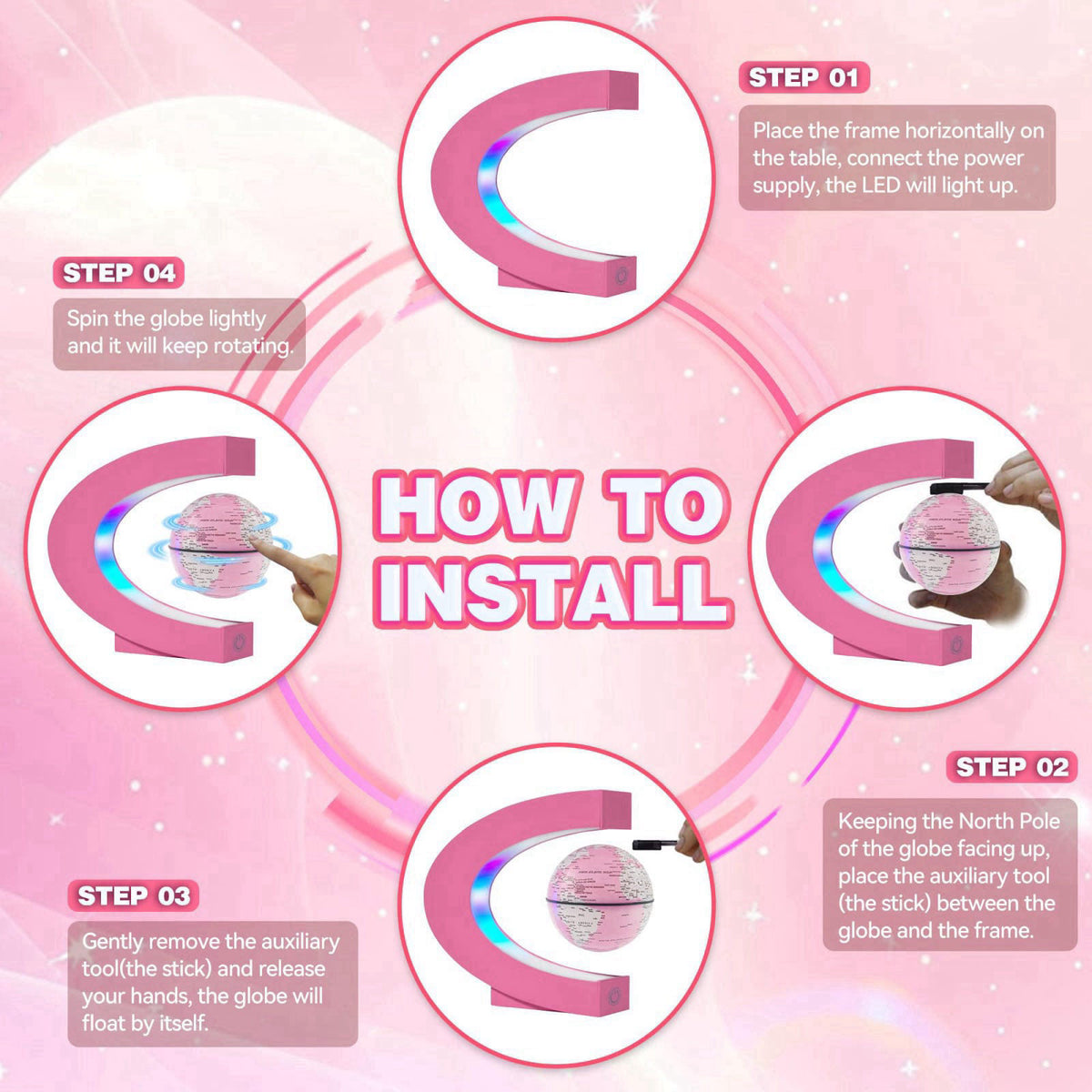Flagest Magnetic Levitation Floating Globes with LED Lights, C Frame Floating Globe Lamp, Cool tech Gadgets for Home Off