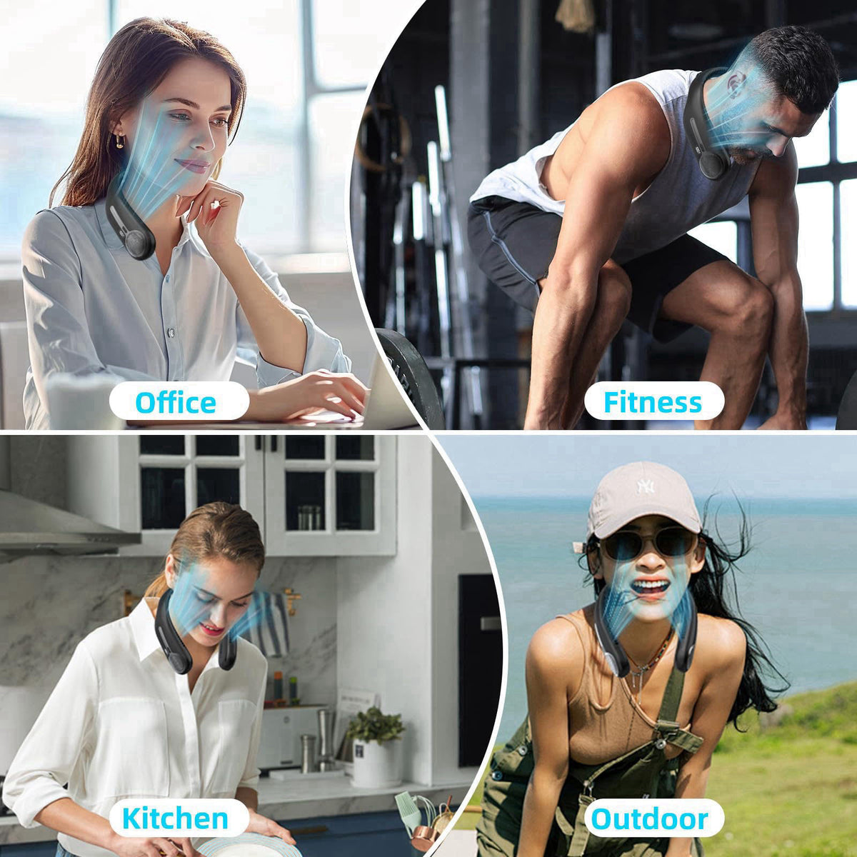 Kinhowly Portable Neck Fan, Personal Wearable Bladeless Fan, 6000mAh USB Rechargeable, 360° Airflow, LED Display, 4-Spee