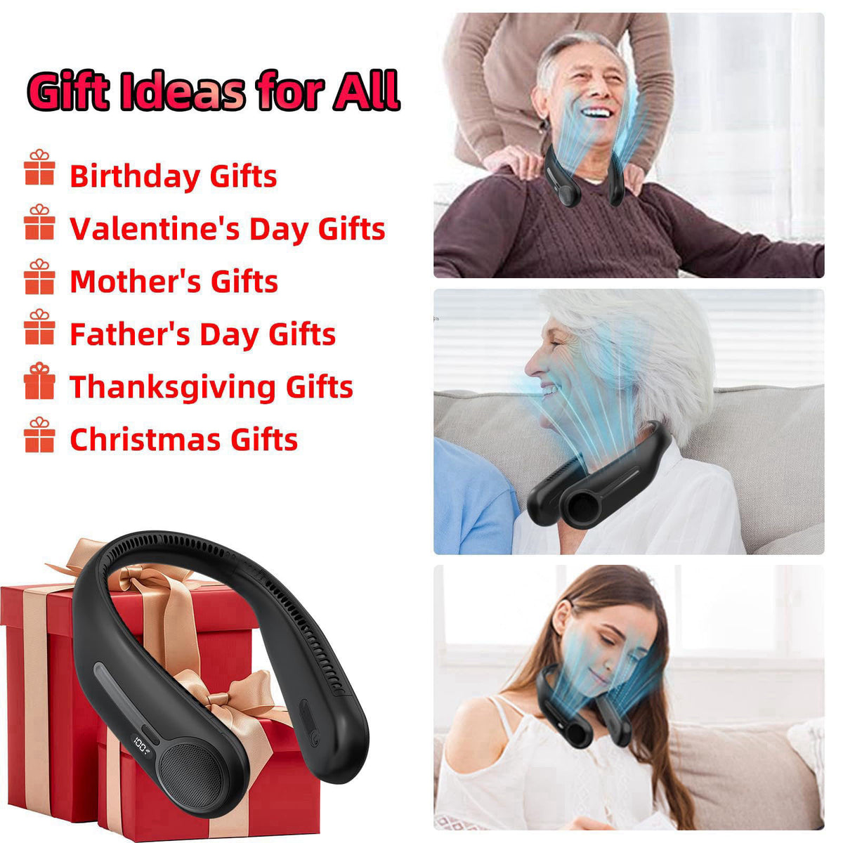 Kinhowly Portable Neck Fan, Personal Wearable Bladeless Fan, 6000mAh USB Rechargeable, 360° Airflow, LED Display, 4-Spee