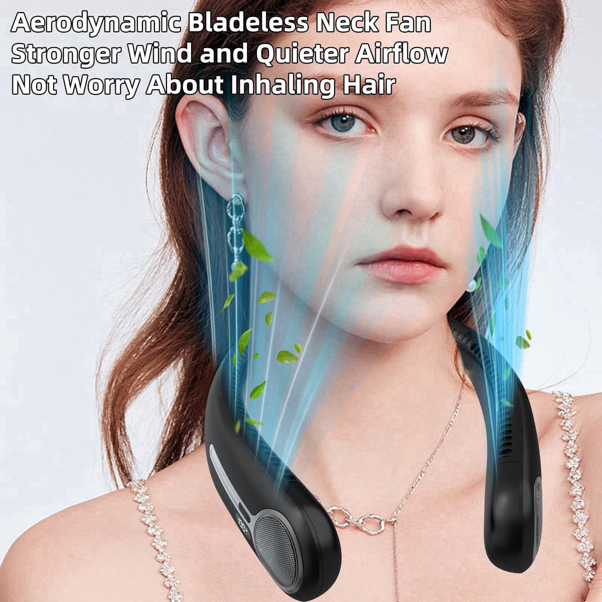 Kinhowly Portable Neck Fan, Personal Wearable Bladeless Fan, 6000mAh USB Rechargeable, 360° Airflow, LED Display, 4-Spee