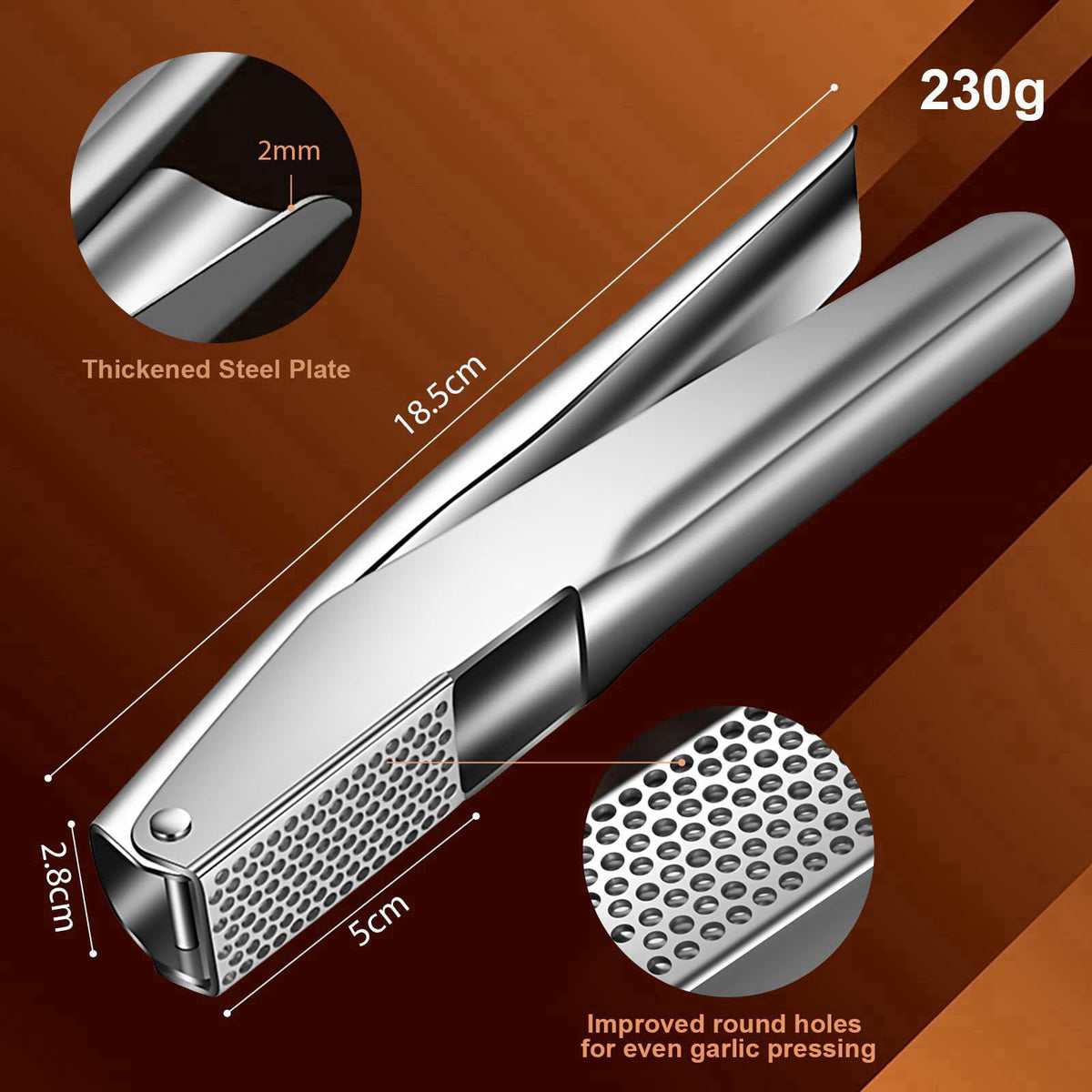 KAITION Stainless Steel Garlic Press, Garlic Crusher, Dishwasher Safe – close-up detail