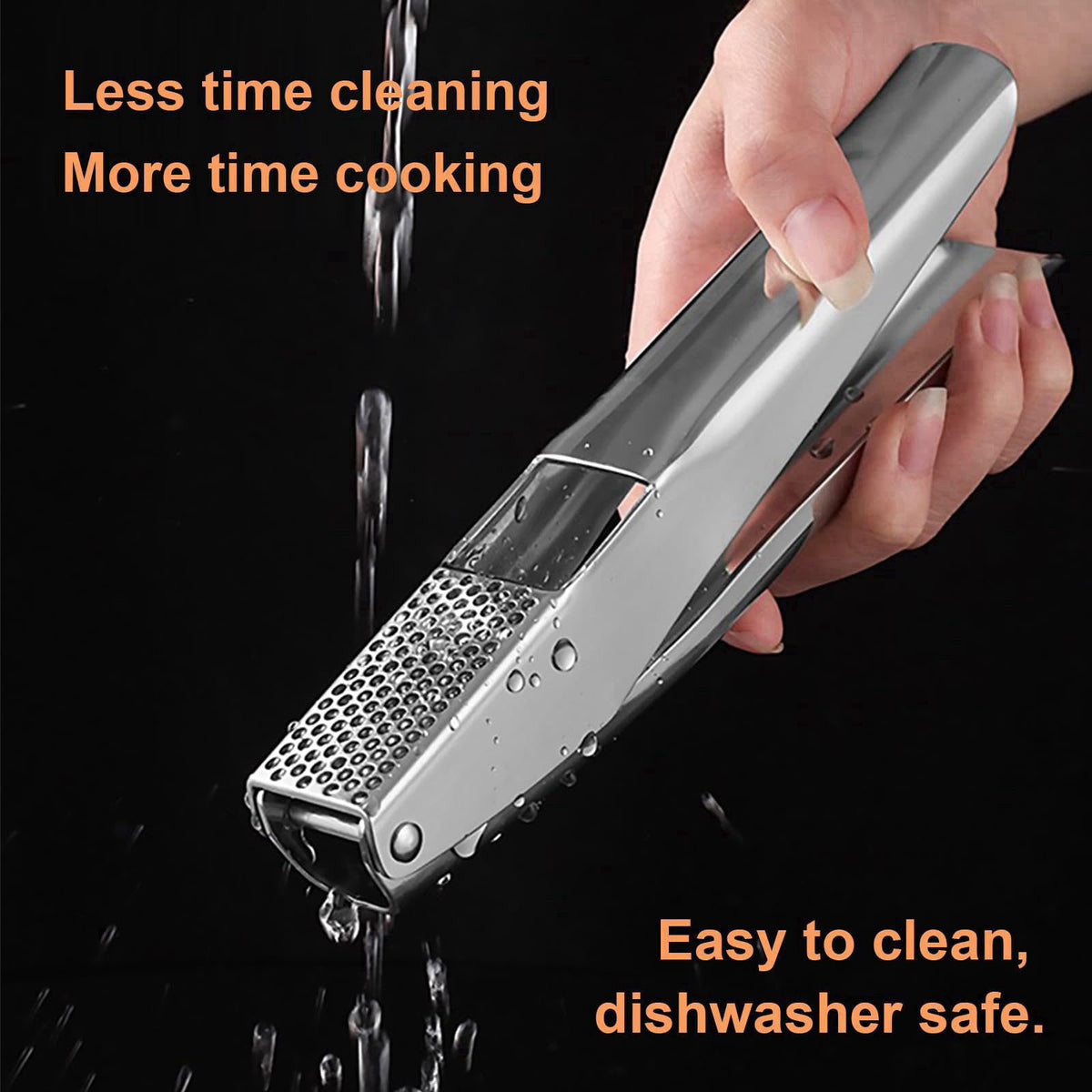 KAITION Stainless Steel Garlic Press, Garlic Crusher, Dishwasher Safe – full view