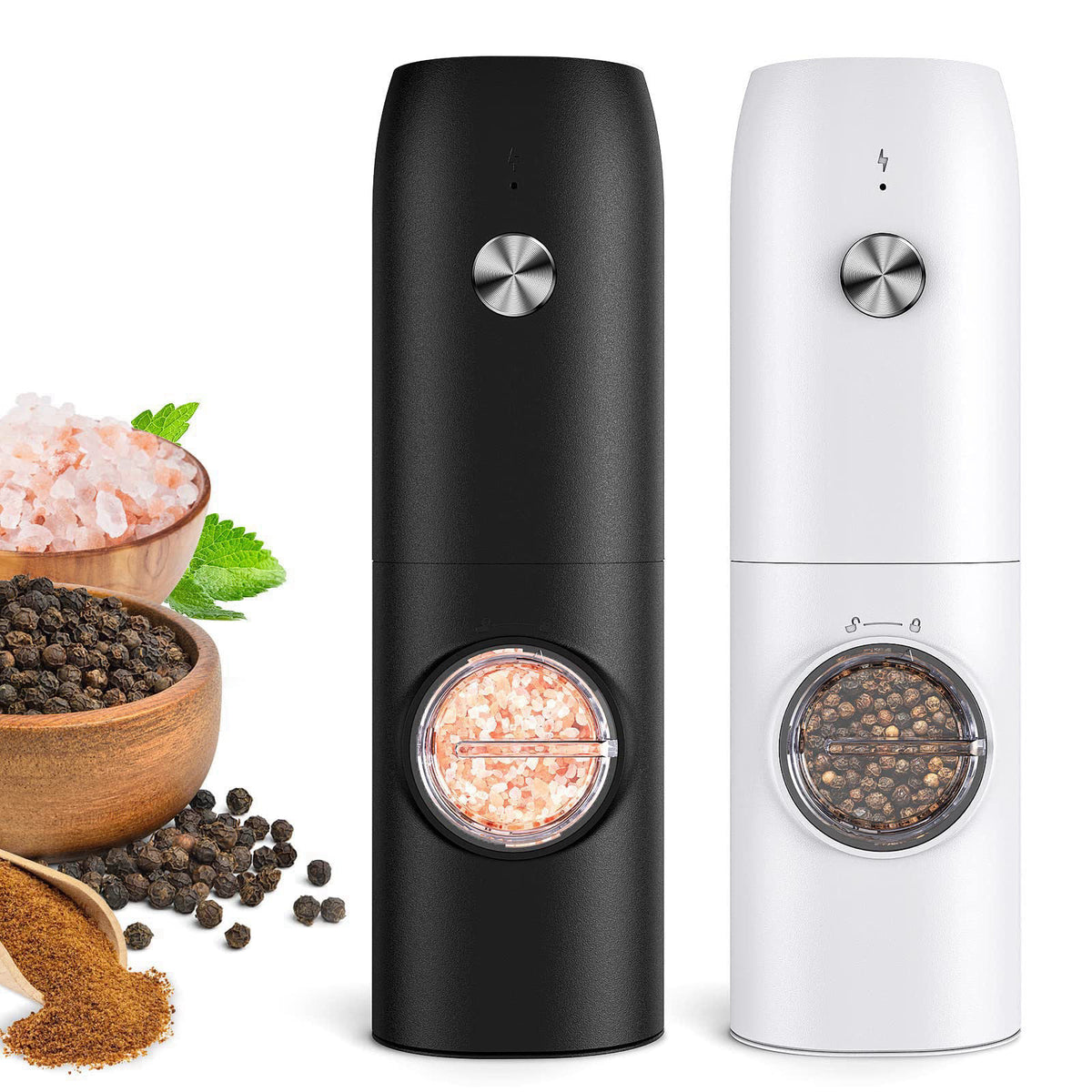 FRTONYI Electric Salt and Pepper Grinder Set, Rechargeable Automatic Salt and Pepper Shakers, Adjustable Coarseness Pepp