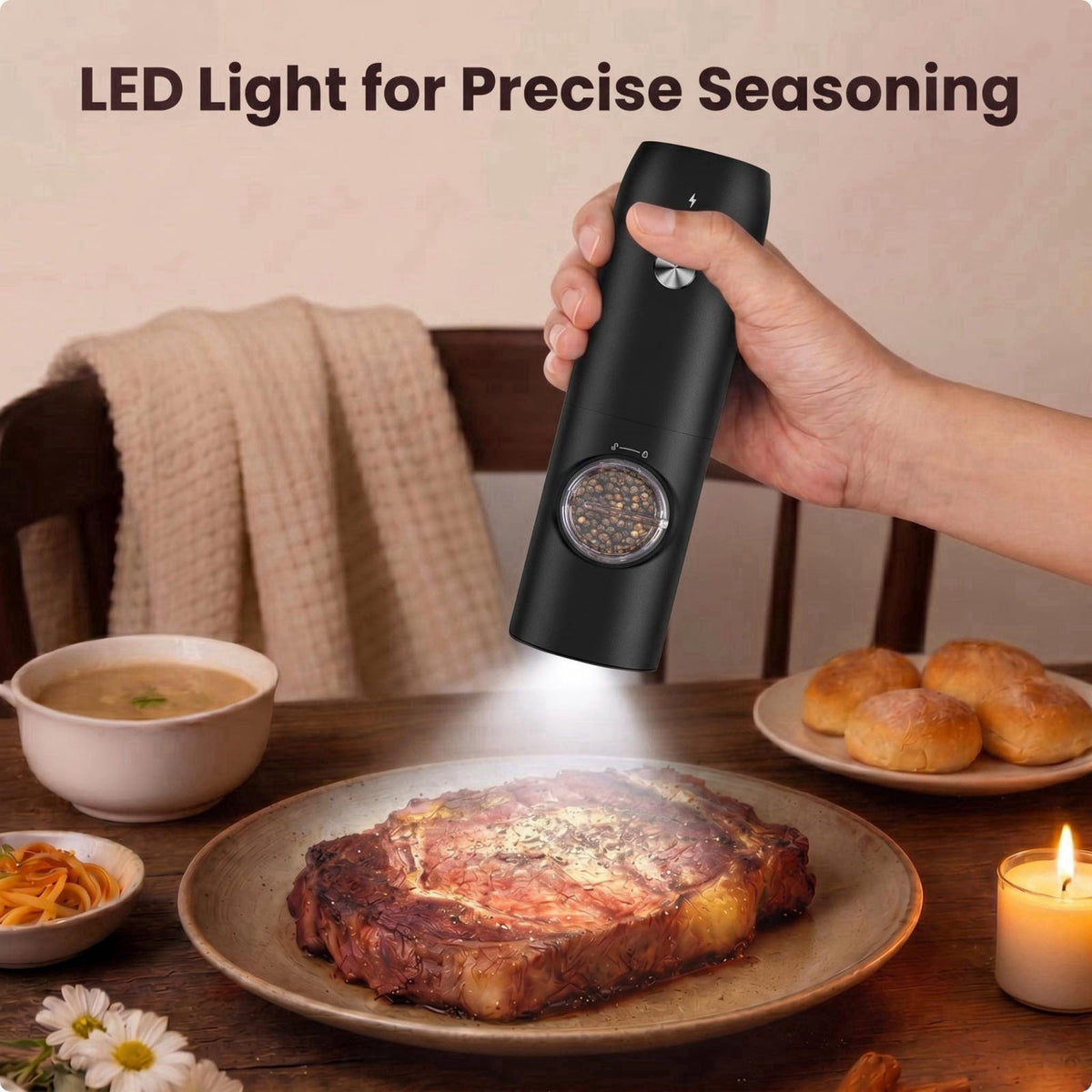 FRTONYI Electric Salt and Pepper Grinder Set, Rechargeable Automatic Salt and Pepper Shakers, Adjustable Coarseness Pepp