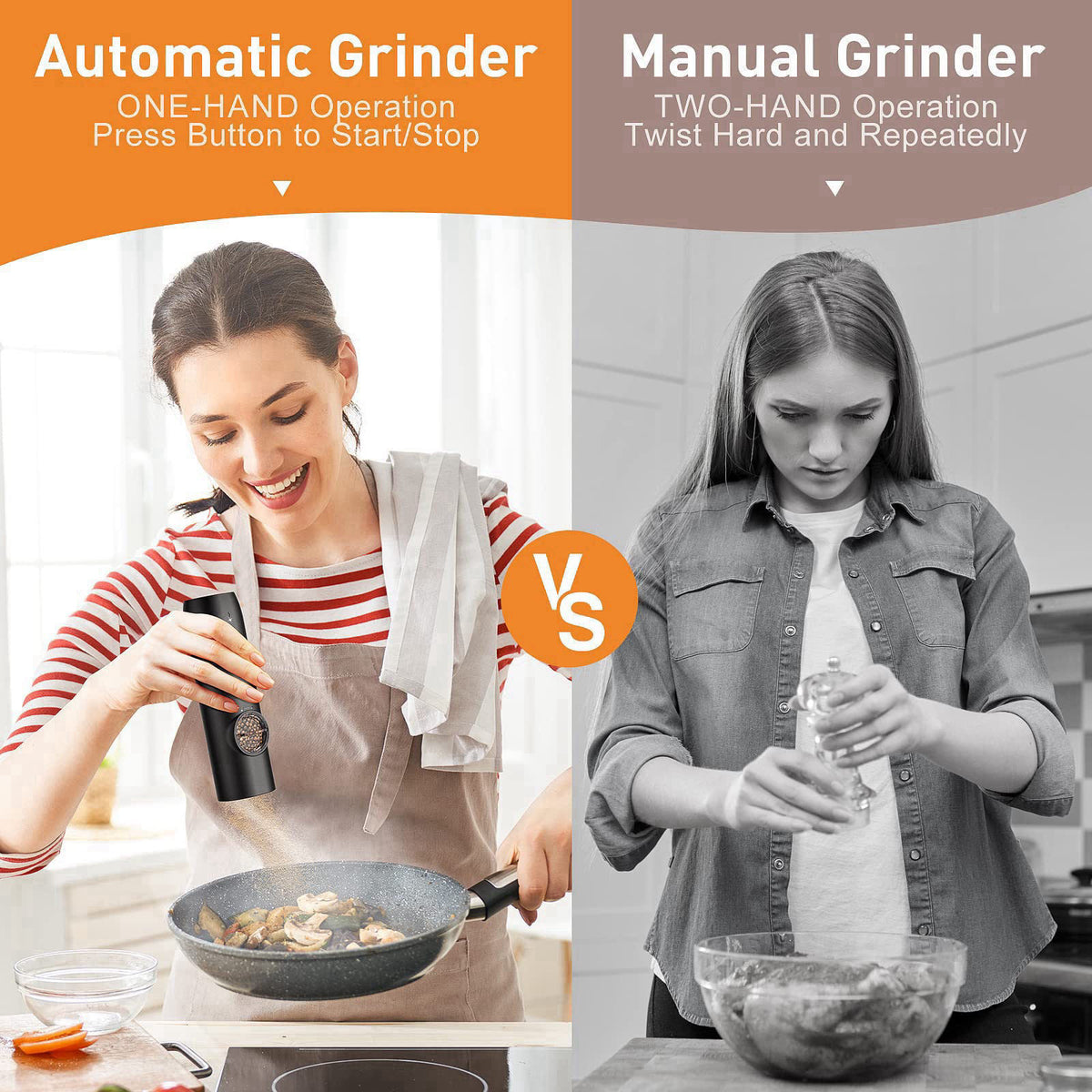 FRTONYI Electric Salt and Pepper Grinder Set, Rechargeable Automatic Salt and Pepper Shakers, Adjustable Coarseness Pepp