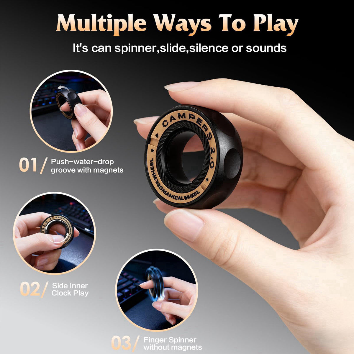 INN&Ocirc;PLUS Upgrade Magnetic Fidget Ring Spinner for Stress Relief Fidget Toys – alternate angle