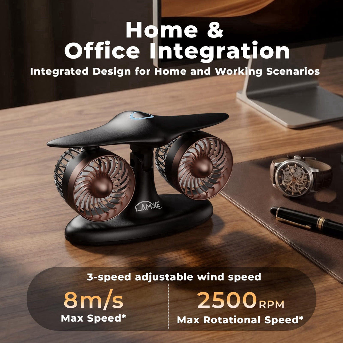 LAMJIE Jet Engine Desk Fan for Office, Rechargeable Table Fan Gift for Men – close-up detail