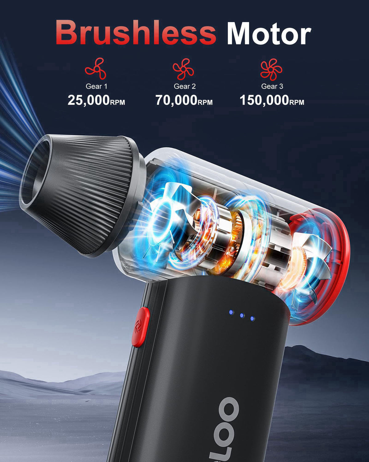 GOOLOO F3 Compressed Air Duster, 150000RPM Ultra-Power PC Air Duster – full view
