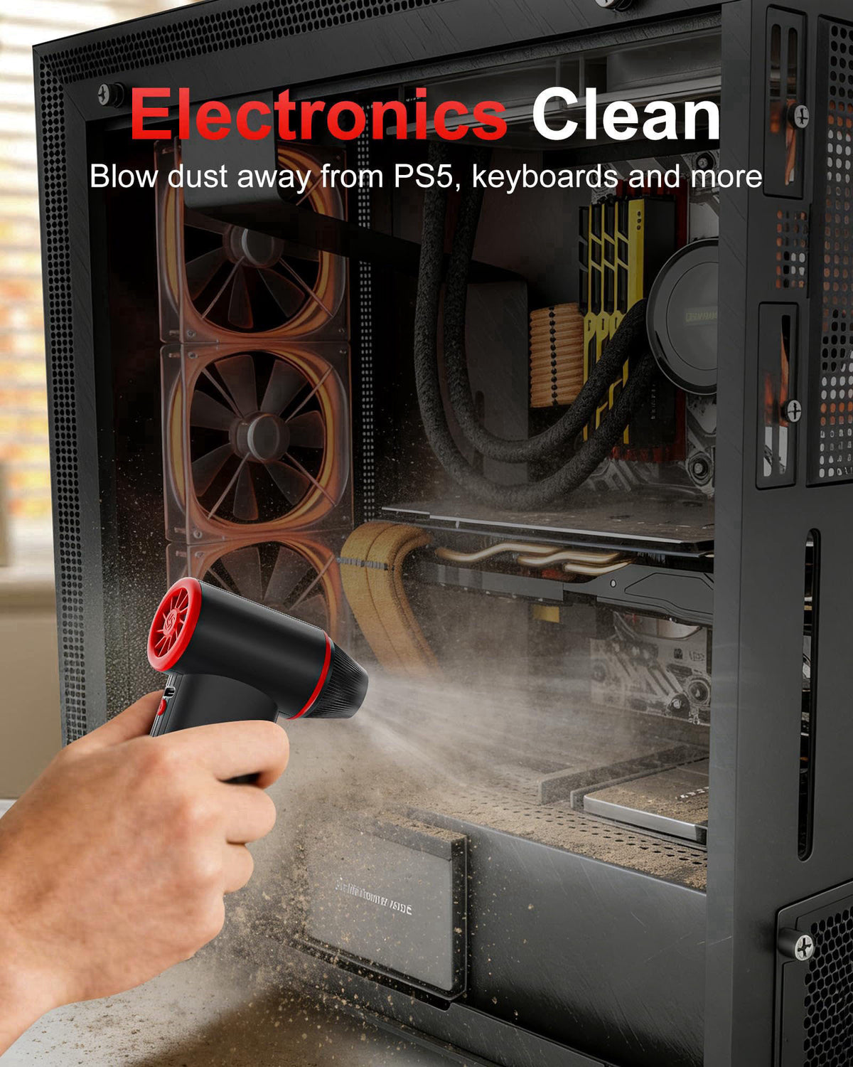 GOOLOO F3 Compressed Air Duster, 150000RPM Ultra-Power PC Air Duster – back view and specifications